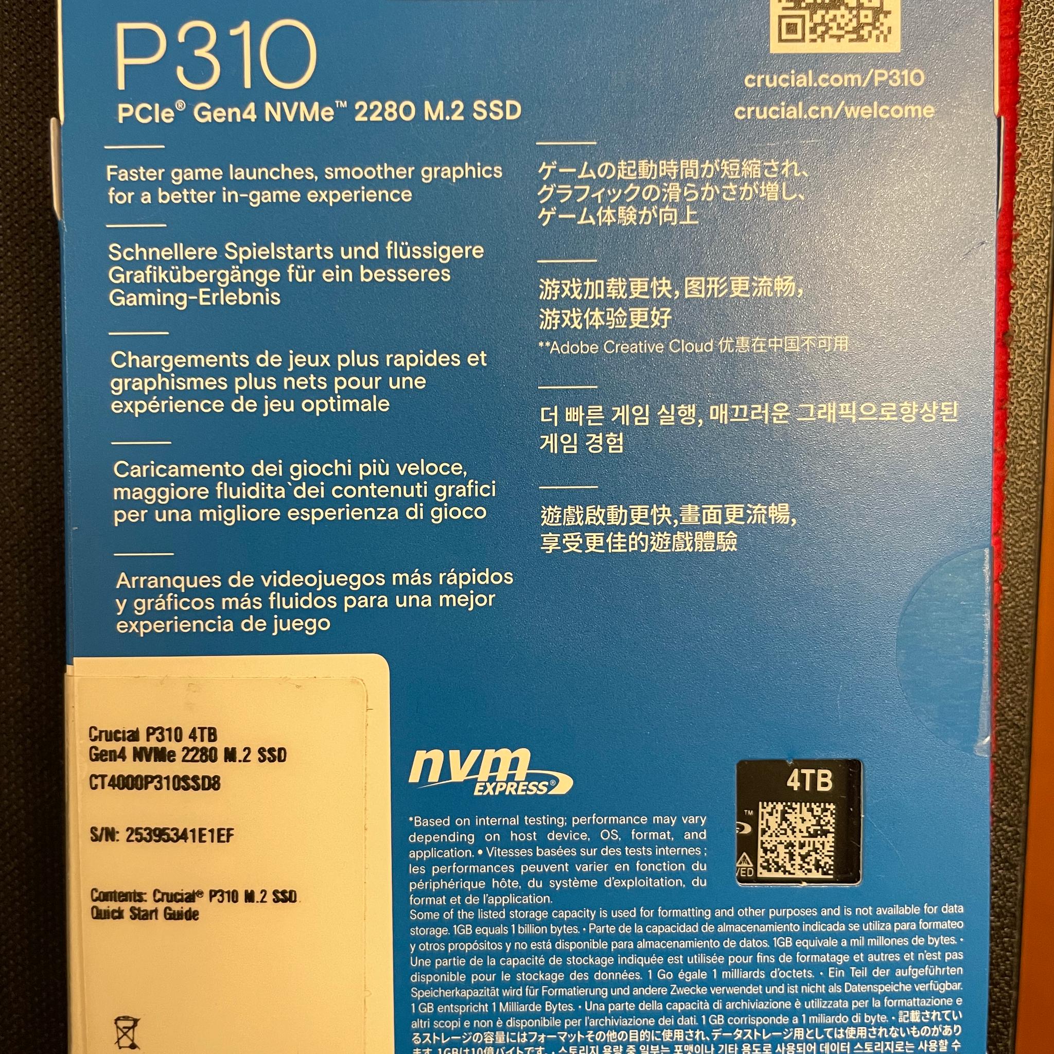 Crucial P310 4TB with Heatsink 3D NAND NVMe PCle4.0 M.2 SSD Up to 7,100MB/s CT4000P310SSD8