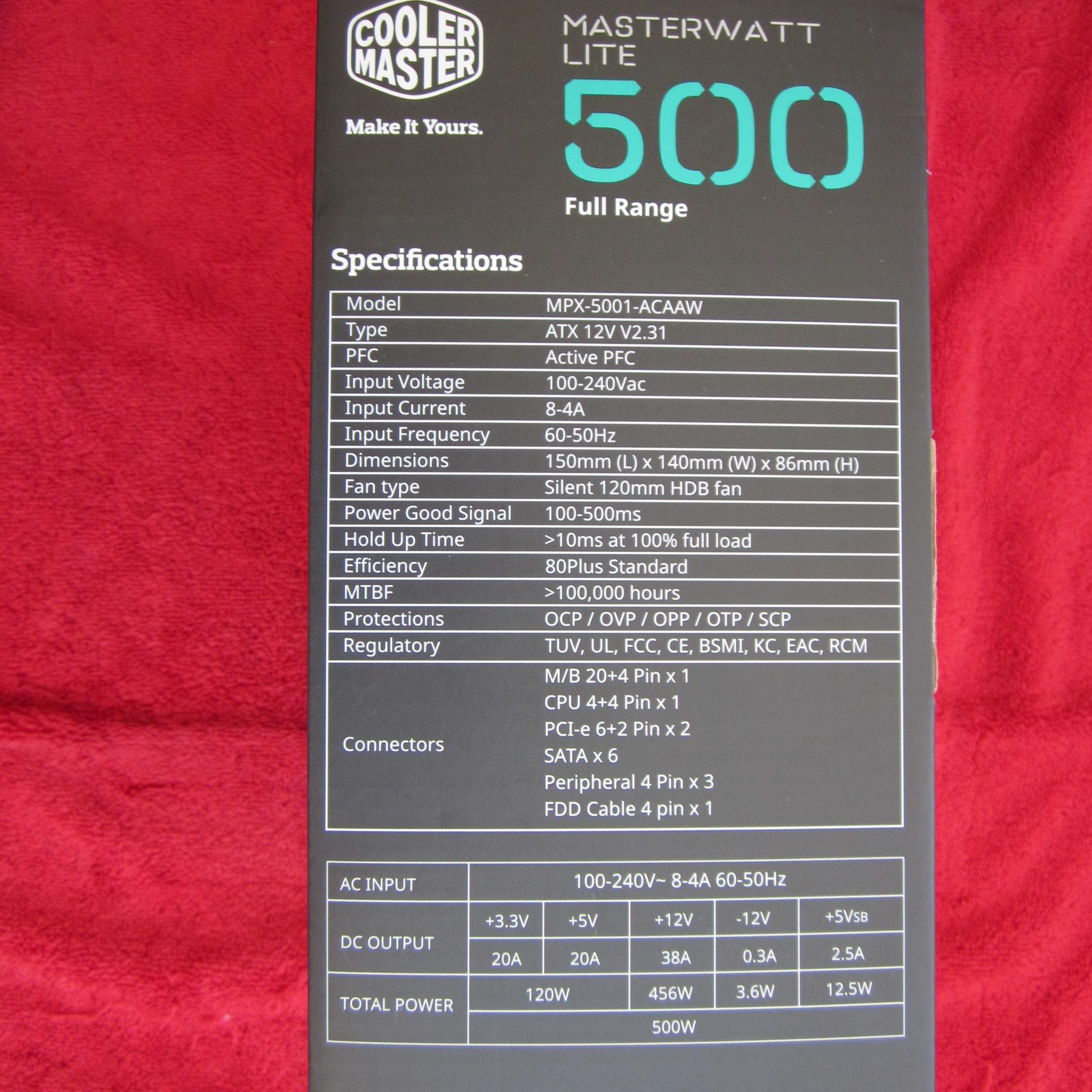 Cooler Master MasterWatt Lite 80+ 500w Power Supply