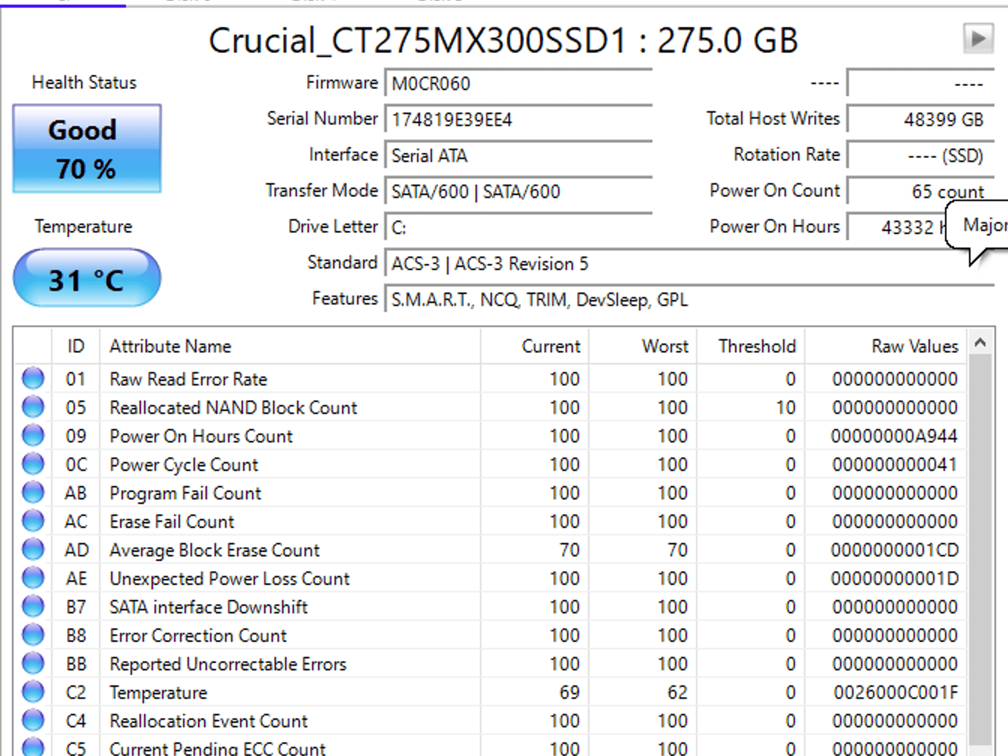 275GB Crucial MX300
