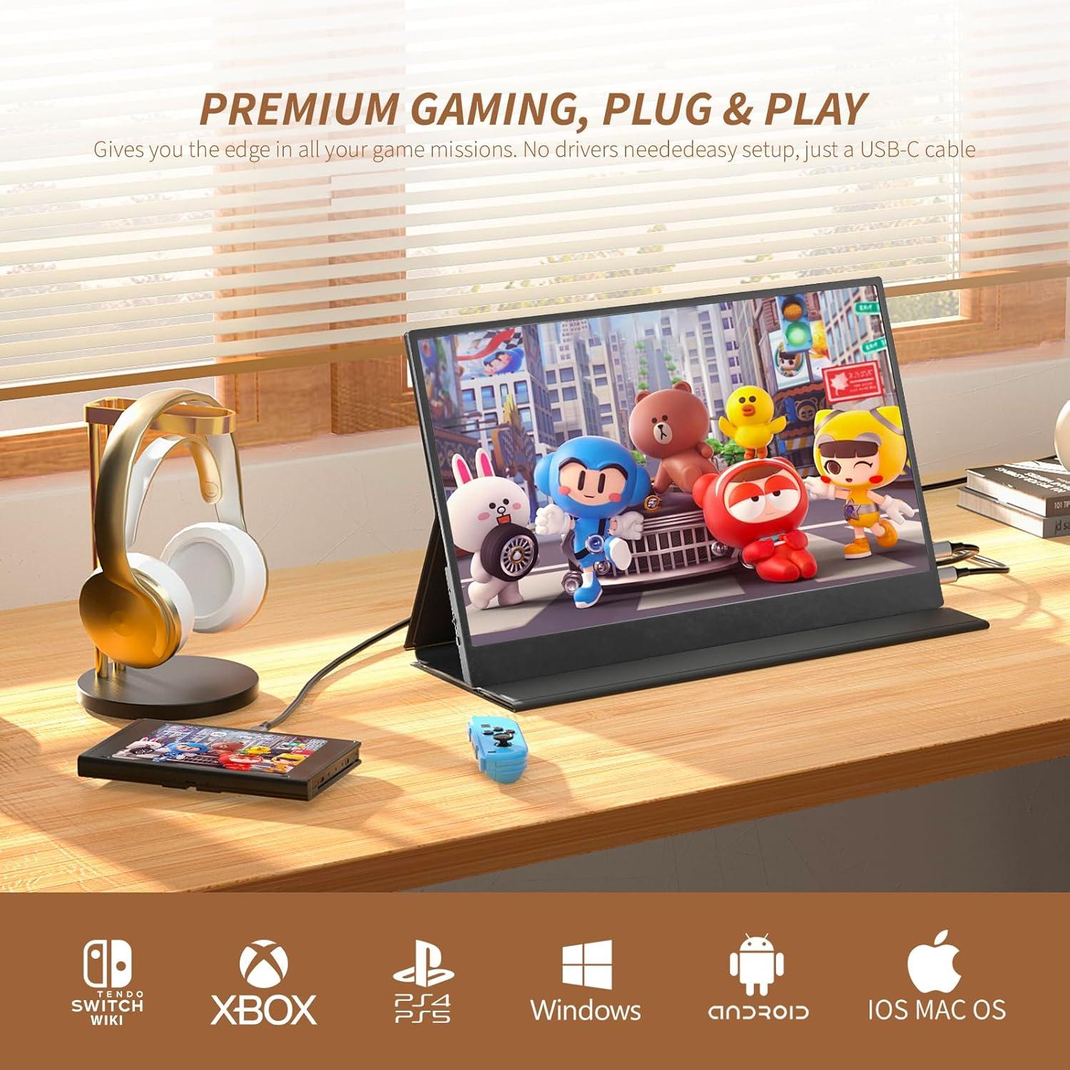 17.3" Portable Monitor FHD 1080P 60Hz Portable Screen HDMI USB-C HDR