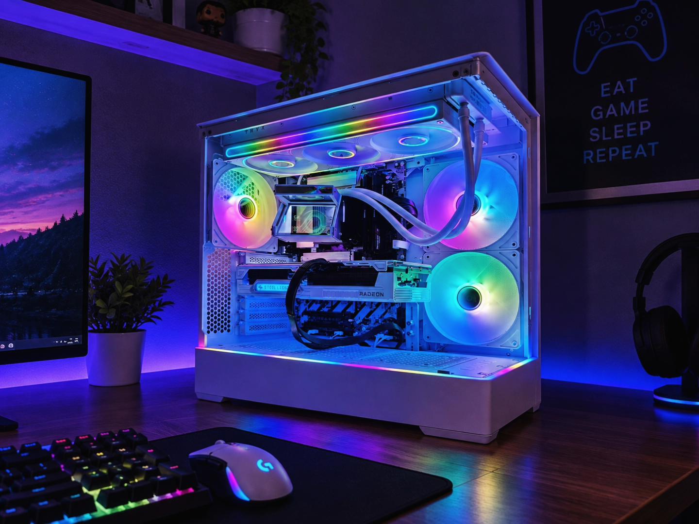 White Gaming PC • RX 9070 XT • Intel Core Ultra 7 265K • 32GB DDR5 • 1TB M.2 • TRYX Holo 360MM