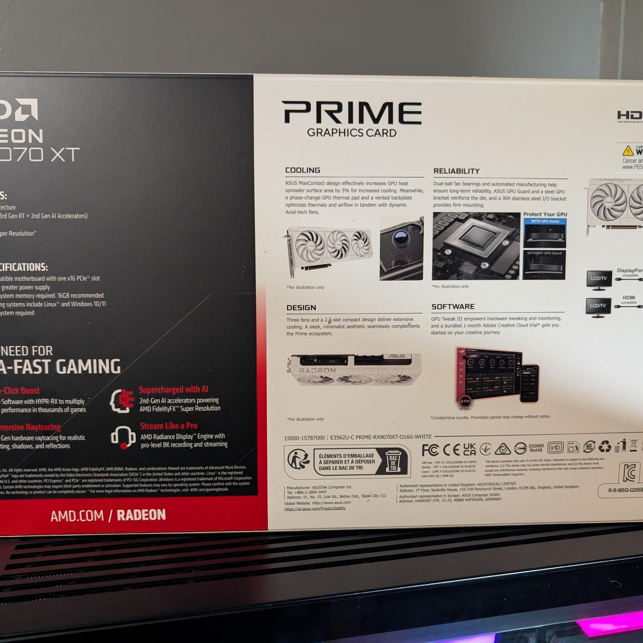 ASUS Prime Radeon RX 9070 XT White OC Edition GPU 16GB *BRAND NEW SEALED*