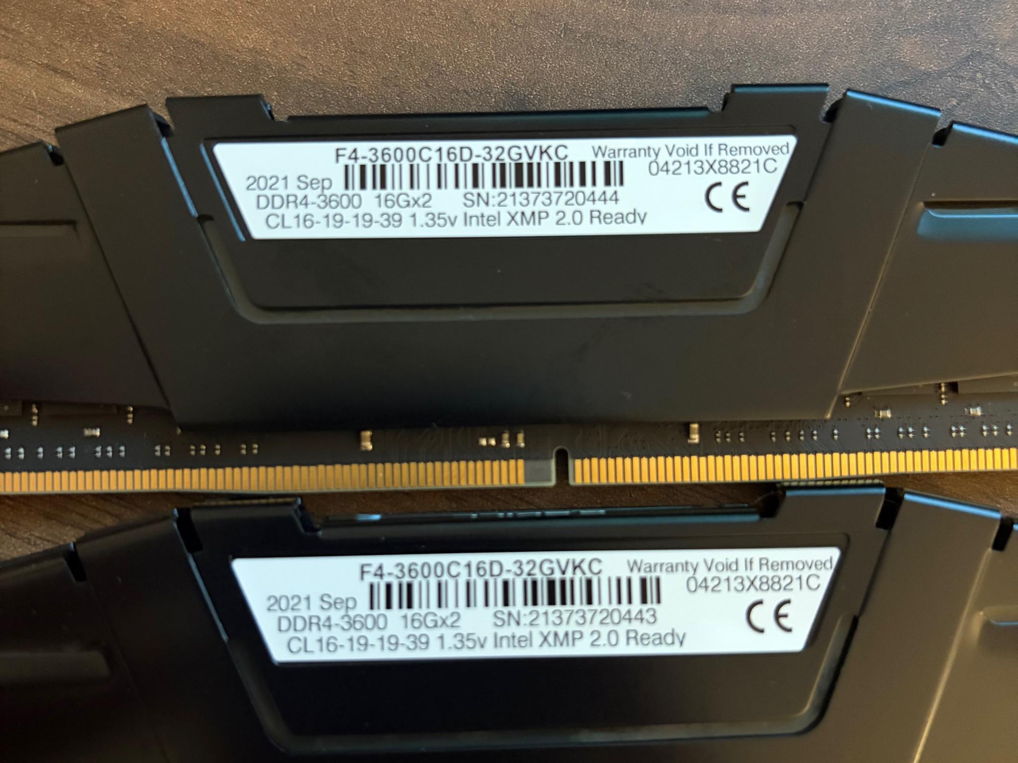 32GB (2 x 16GB) G.Skill Ripjaws V 3600mhz DDR4
