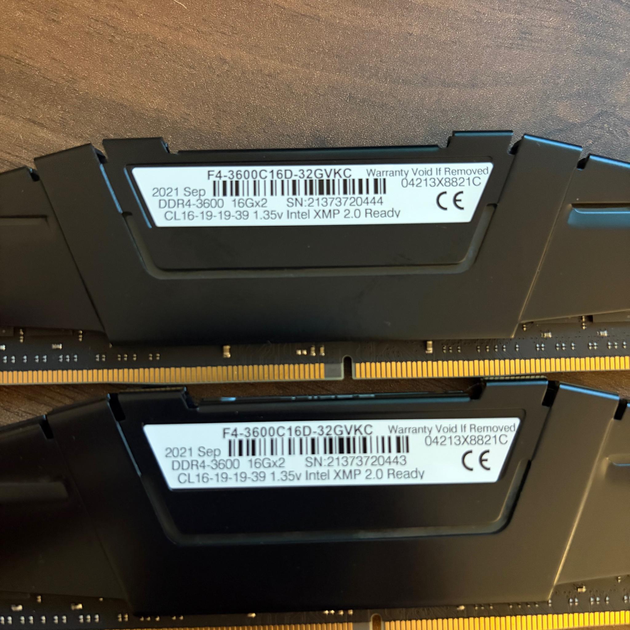 32GB (2 x 16GB) G.Skill Ripjaws V 3600mhz DDR4