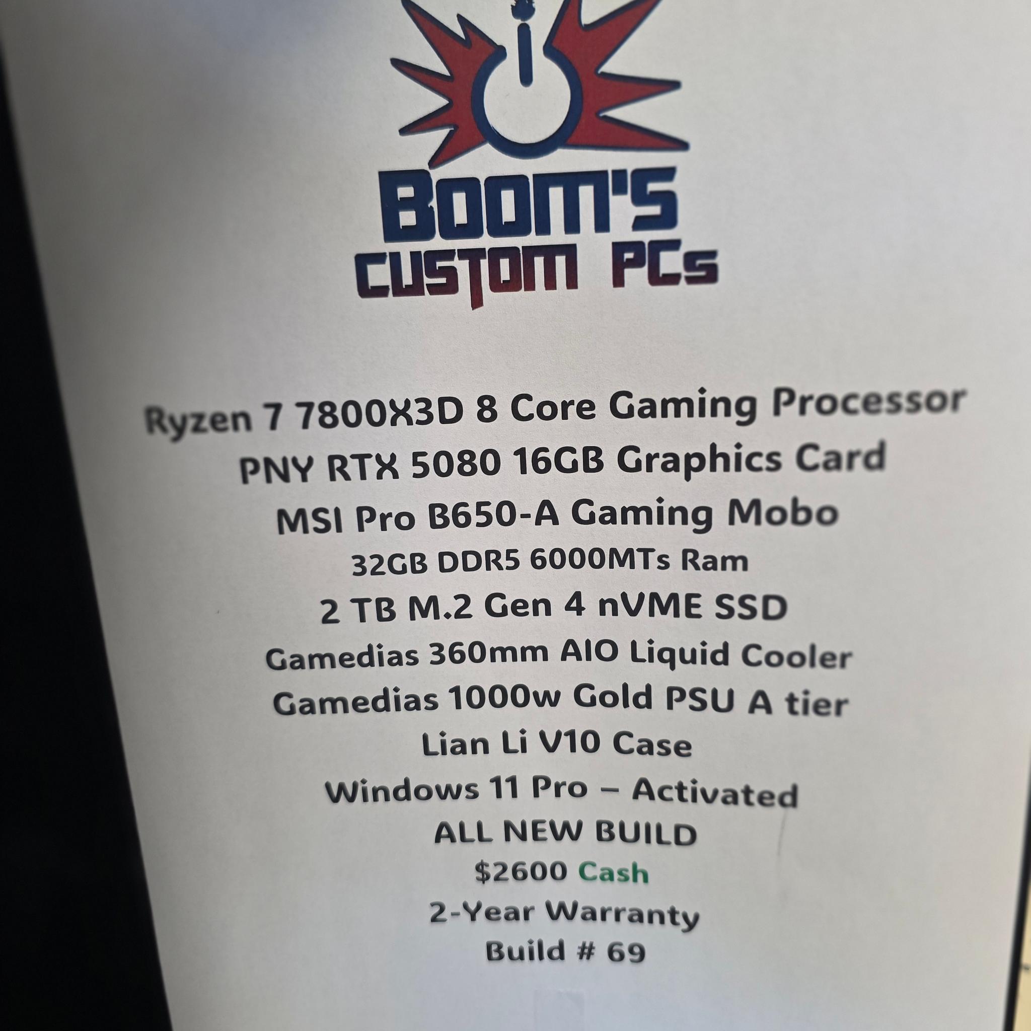 4K / 1440p Gaming Streaming PC Computer ( RTX 5080 , Ryzen 7800X3D, 32gb DDR5)