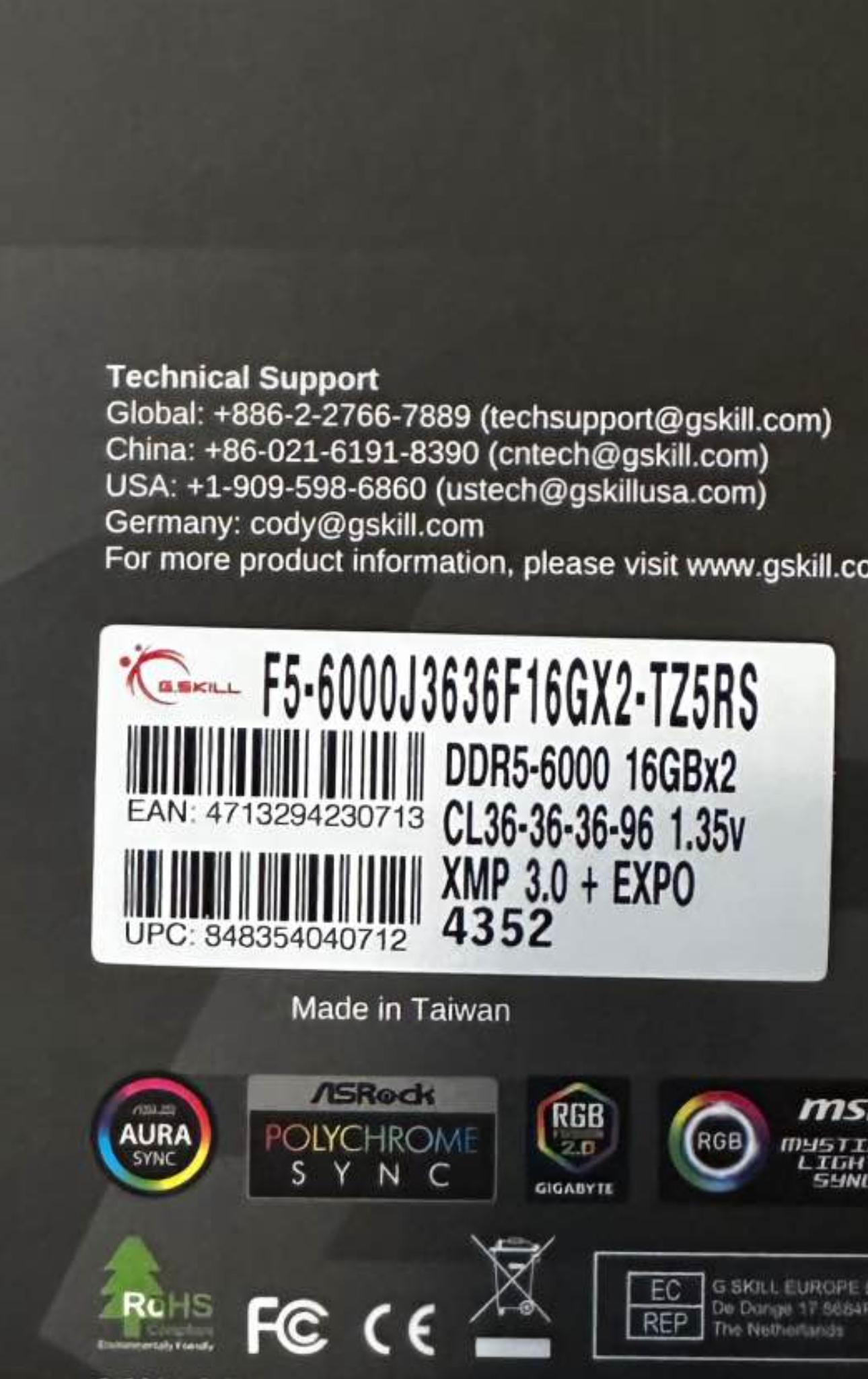 Rare XMP And EXPO G.Skill Trident Z5 RGB 32GB (2x16GB) DDR5 6000MHz RAM CL36