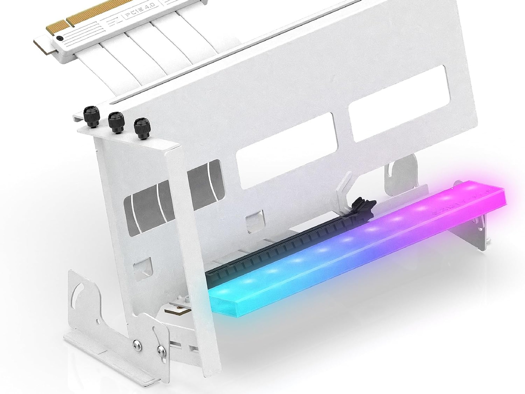EZDIY-FAB PCIe 4.0 GPU Mount Bracket w ARGB LED Module White Nvidia AMD RTX RX XT Adjustable angle