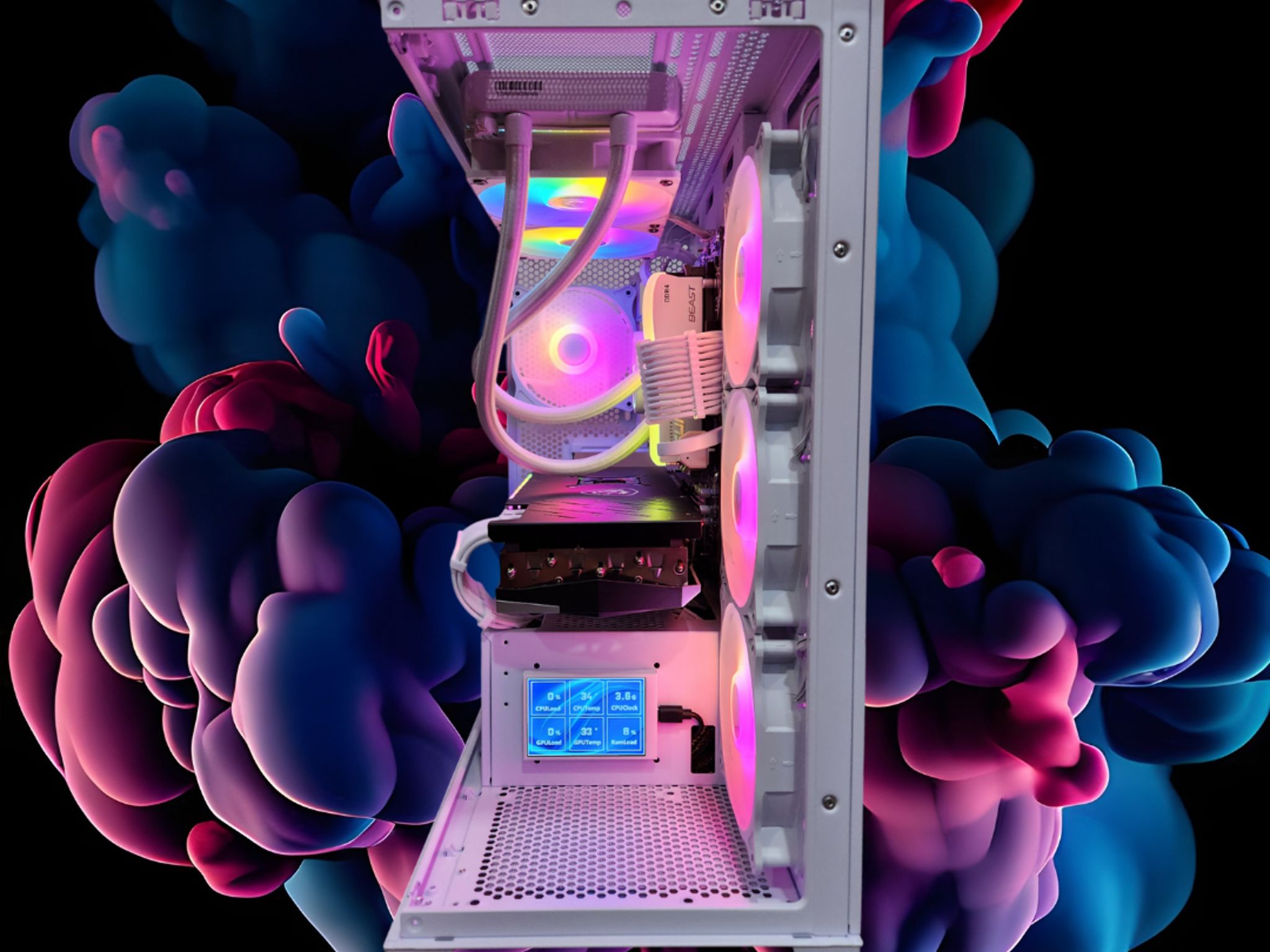 🔐Gateway⛅️: RX 6900 XT | Ryzen 5700x | 32GB DDR4 RAM | 2TB SSD | Mini Screen | RGB Fans | White PC