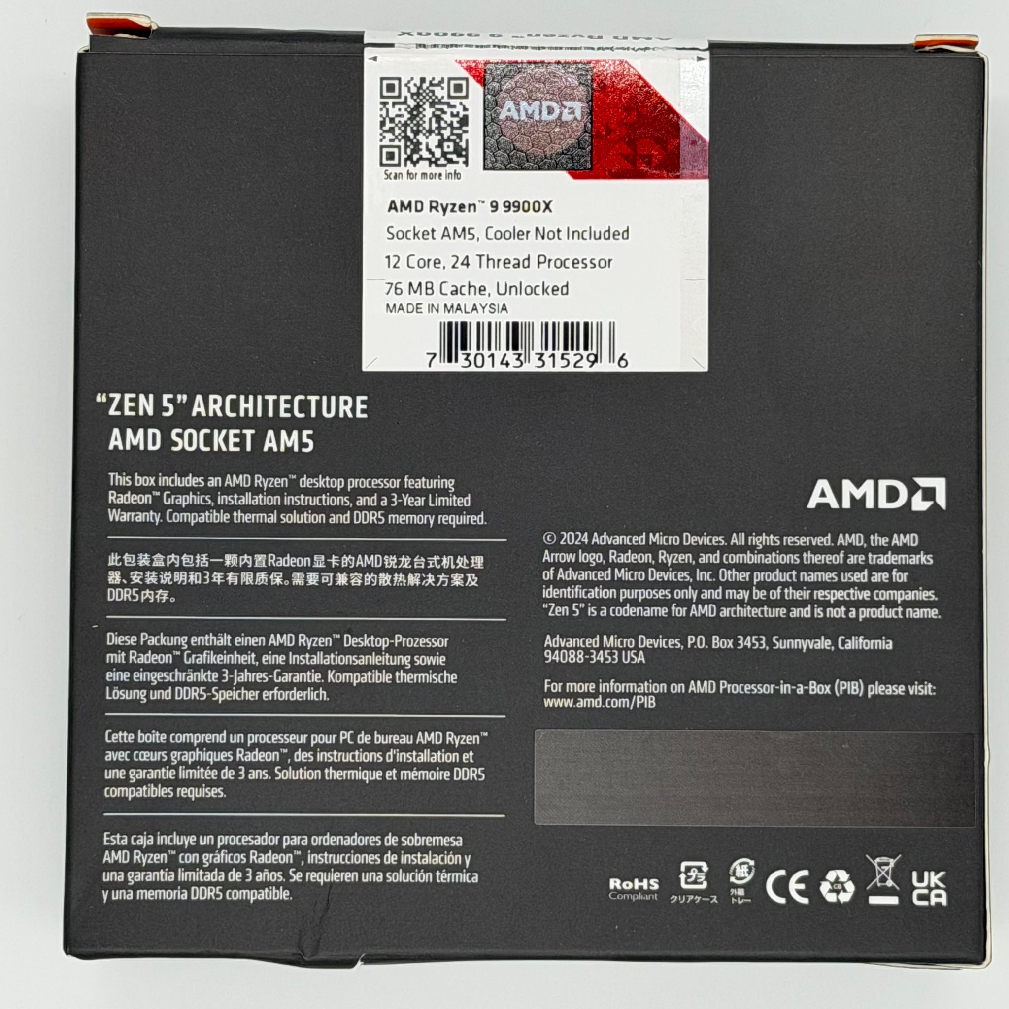 AMD 9900X 9000 Series Ryzen 9 Processor 4.4GHz 12-Core AM5