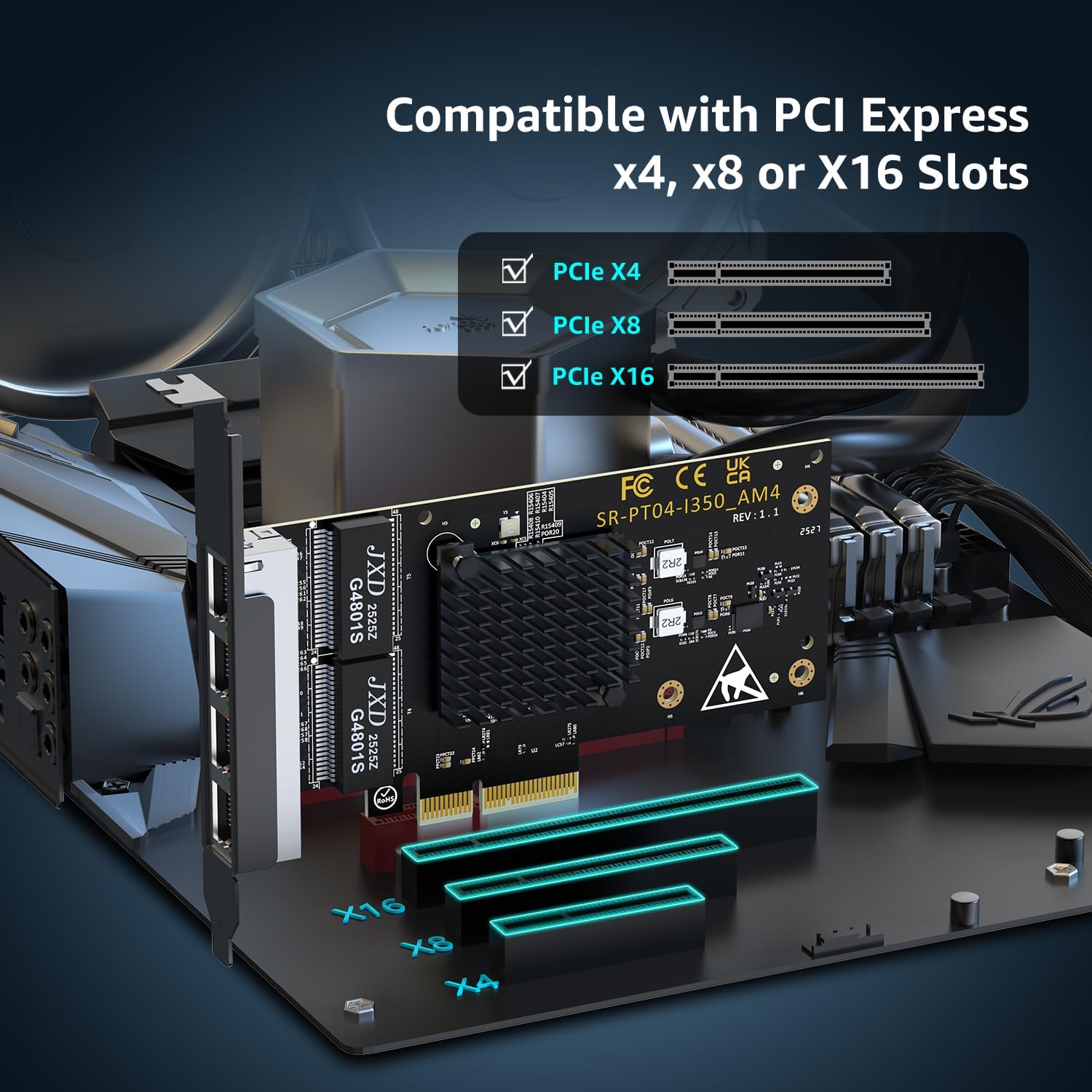 4 Port Gigabit Base-T Network Card Intel I350 Controller NICGIGA 4 Port 1G PCIe Ethernet Adapter NIC