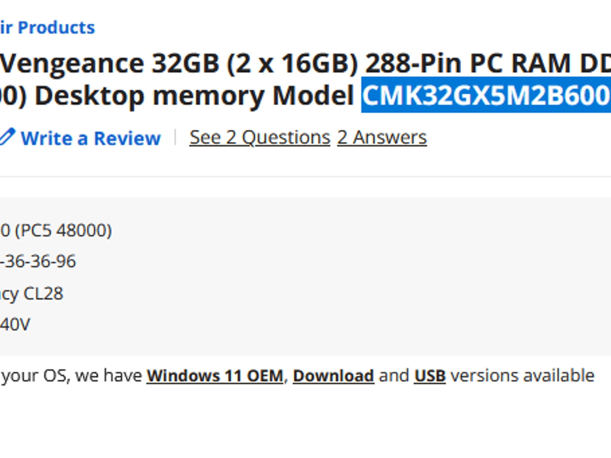Corsair DDR5 6000 CL28