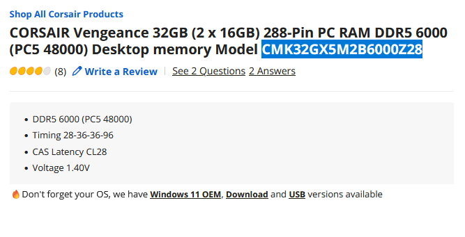Corsair DDR5 6000 CL28