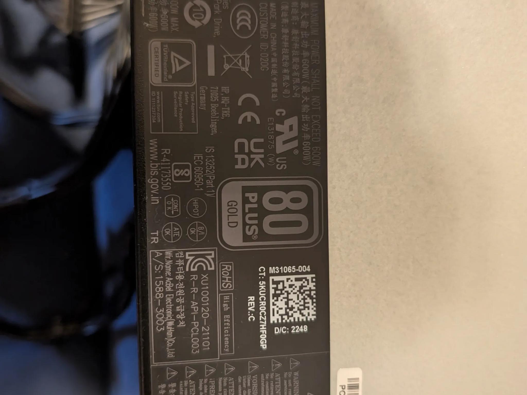 80+ GOLD OMEN by HP 40L Cooler Master PS-4601-1  ATX Power Supply 600W