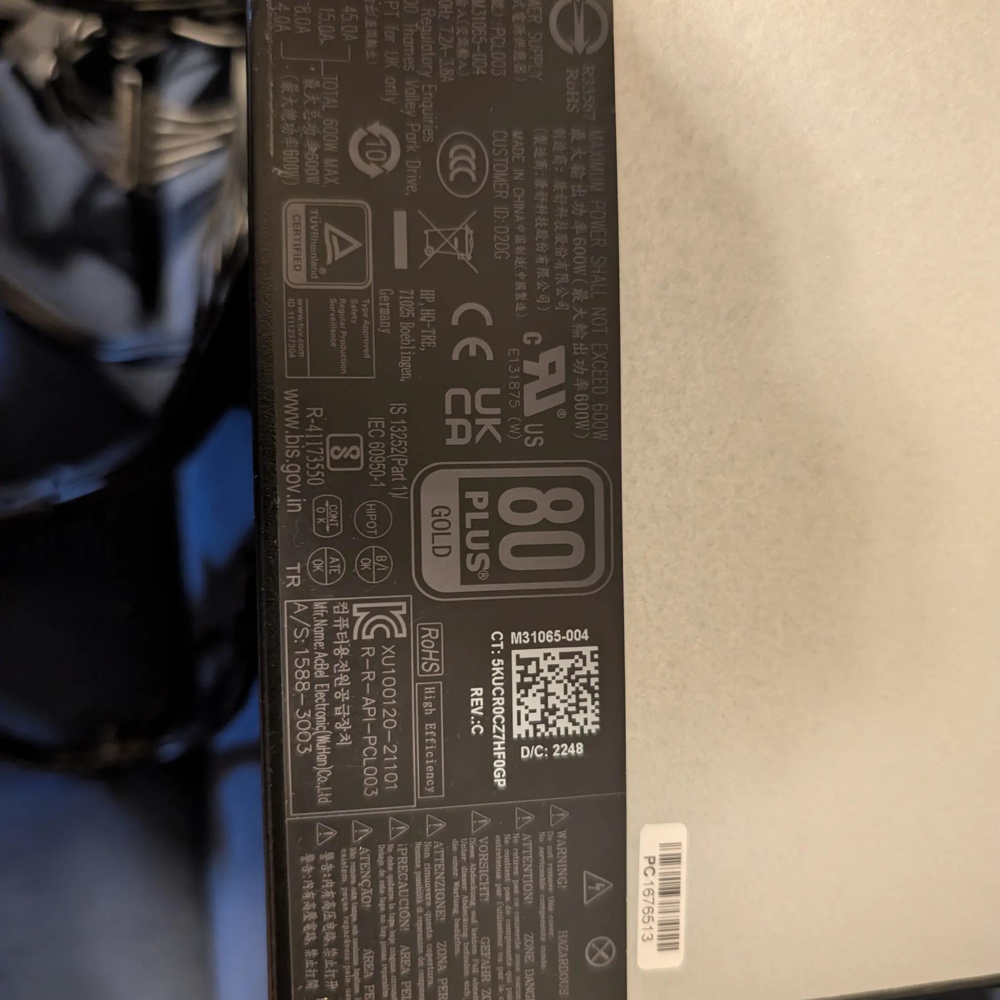 80+ GOLD OMEN by HP 40L Cooler Master PS-4601-1  ATX Power Supply 600W