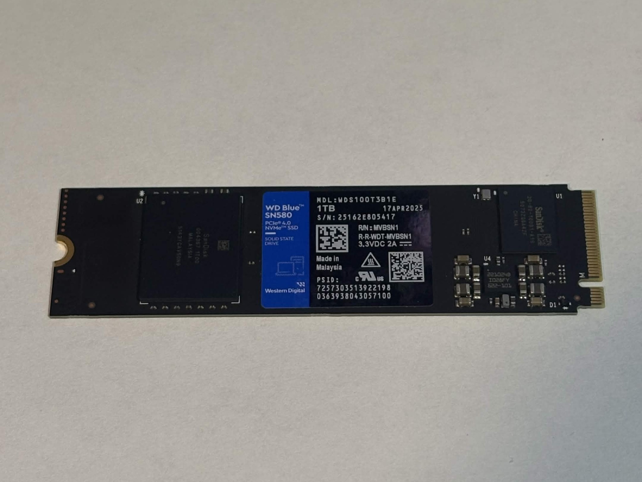 Western Digital WD Blue SN580 1TB PCIe 4.0 NVMe M.2 SSD – 100% Health – Tested