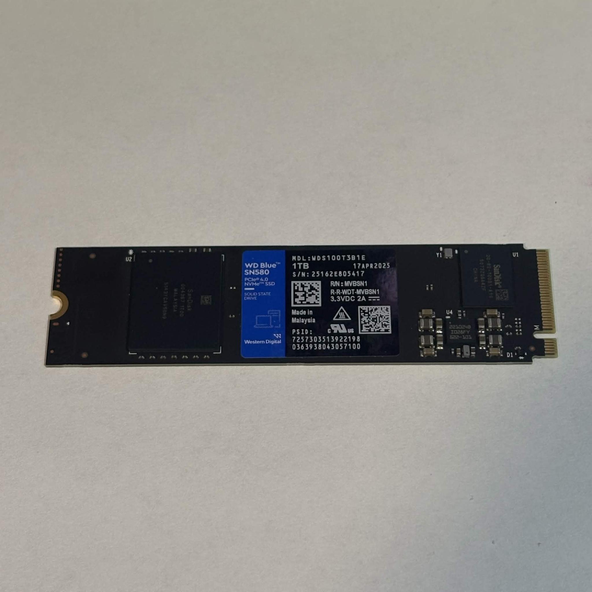 Western Digital WD Blue SN580 1TB PCIe 4.0 NVMe M.2 SSD – 100% Health – Tested
