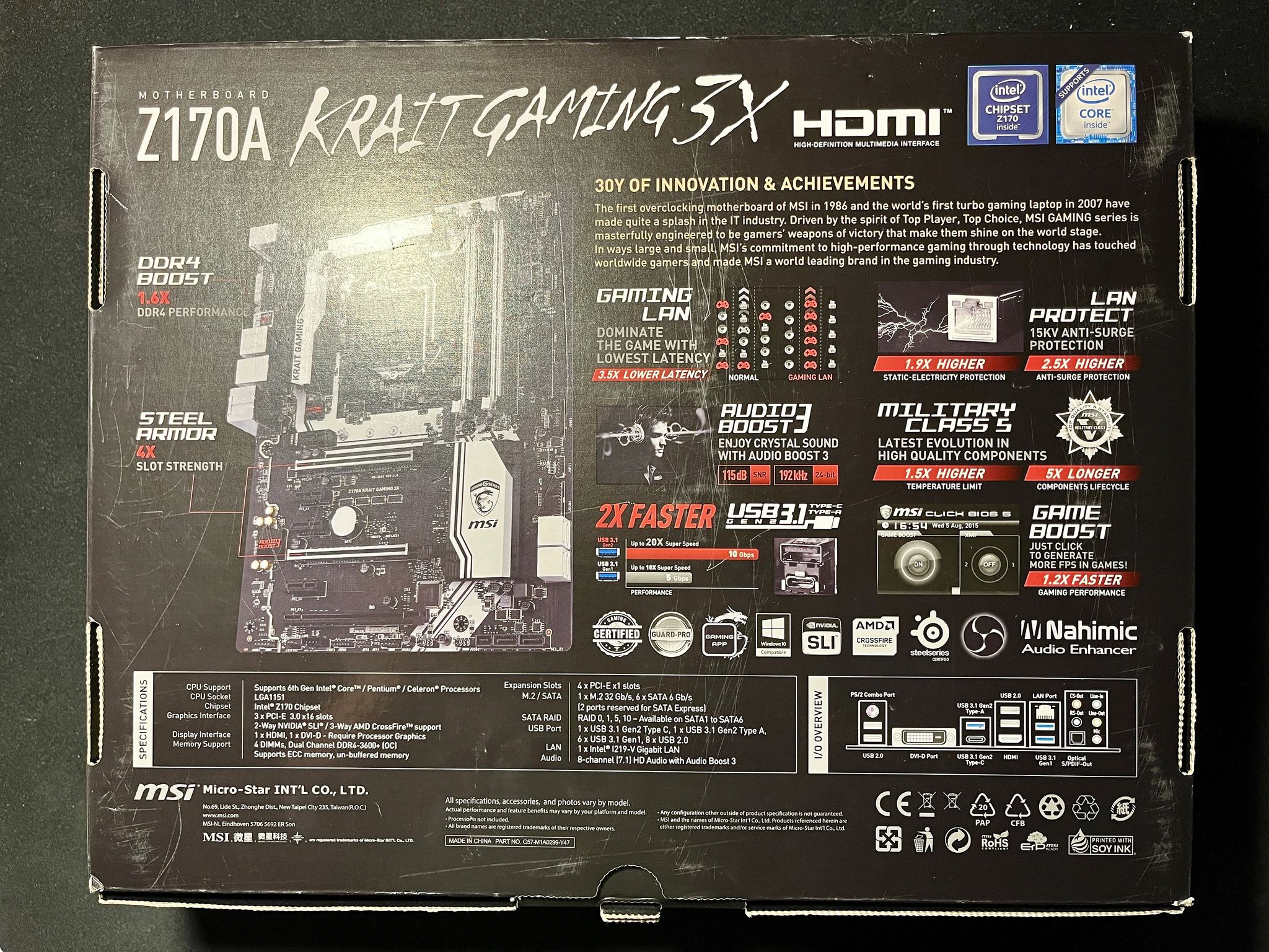 MSI Z170A KRAIT GAMING 3X ATX LGA1151 Motherboard
