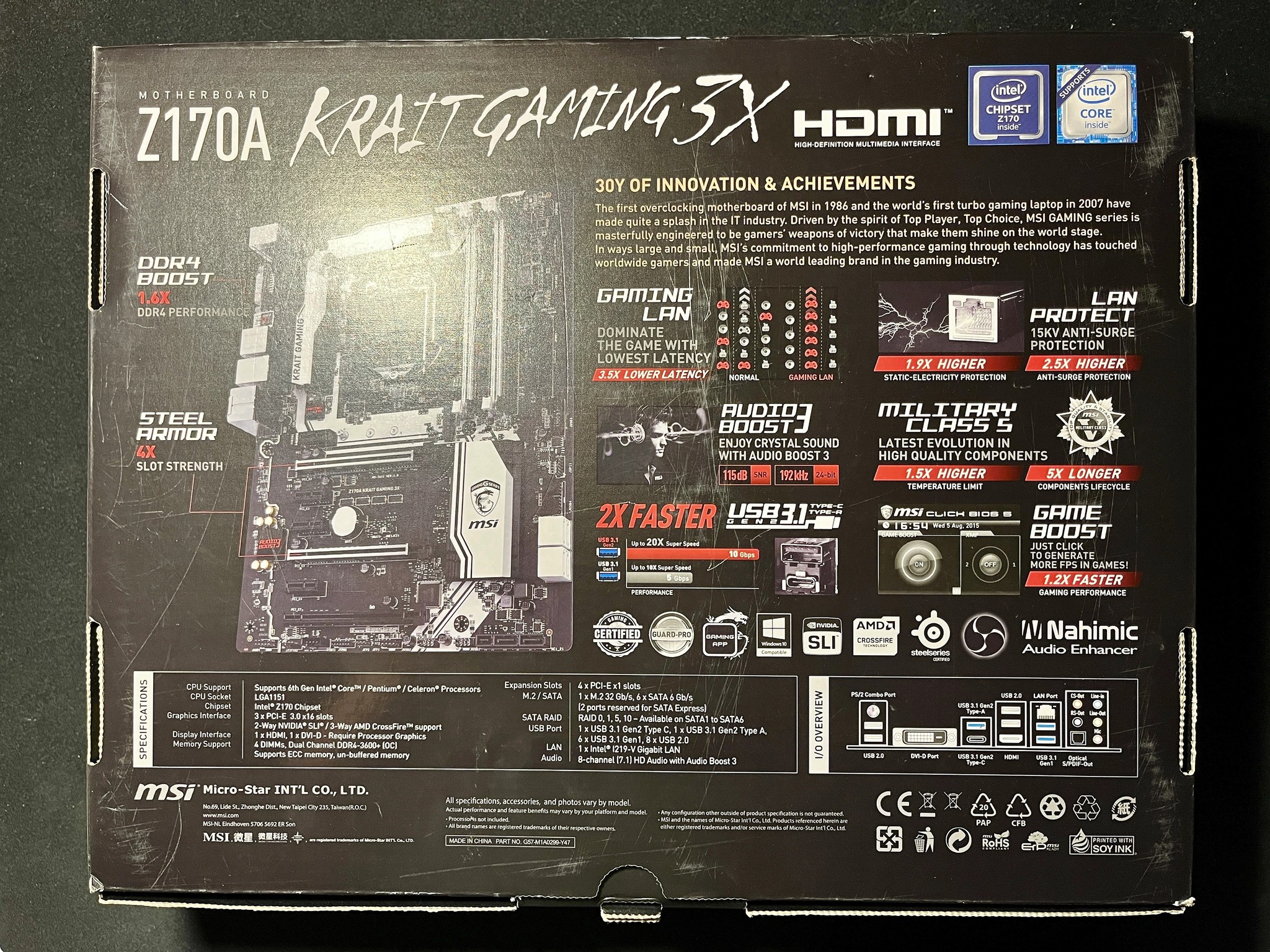 MSI Z170A KRAIT GAMING 3X ATX LGA1151 Motherboard