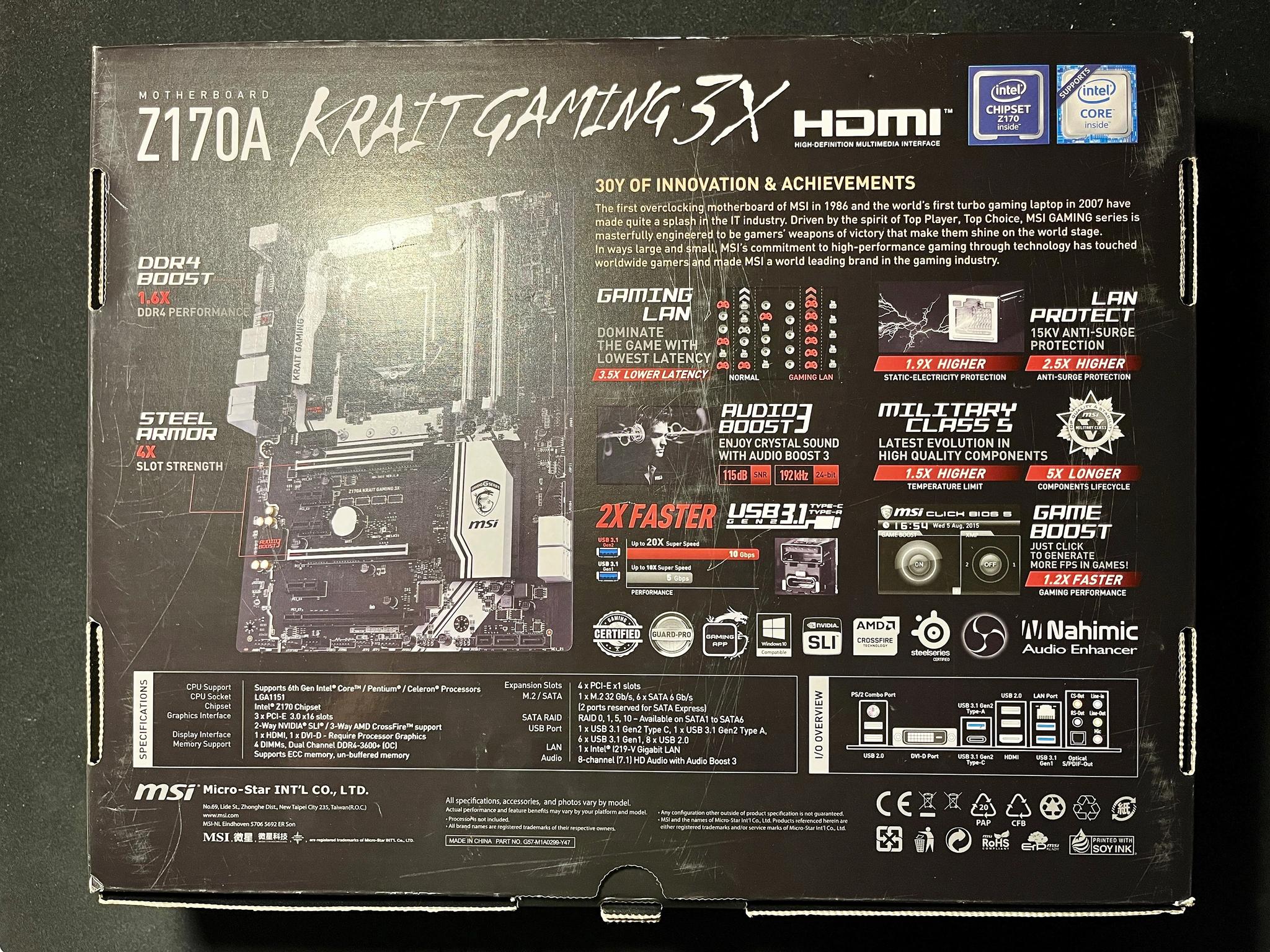 MSI Z170A KRAIT GAMING 3X ATX LGA1151 Motherboard