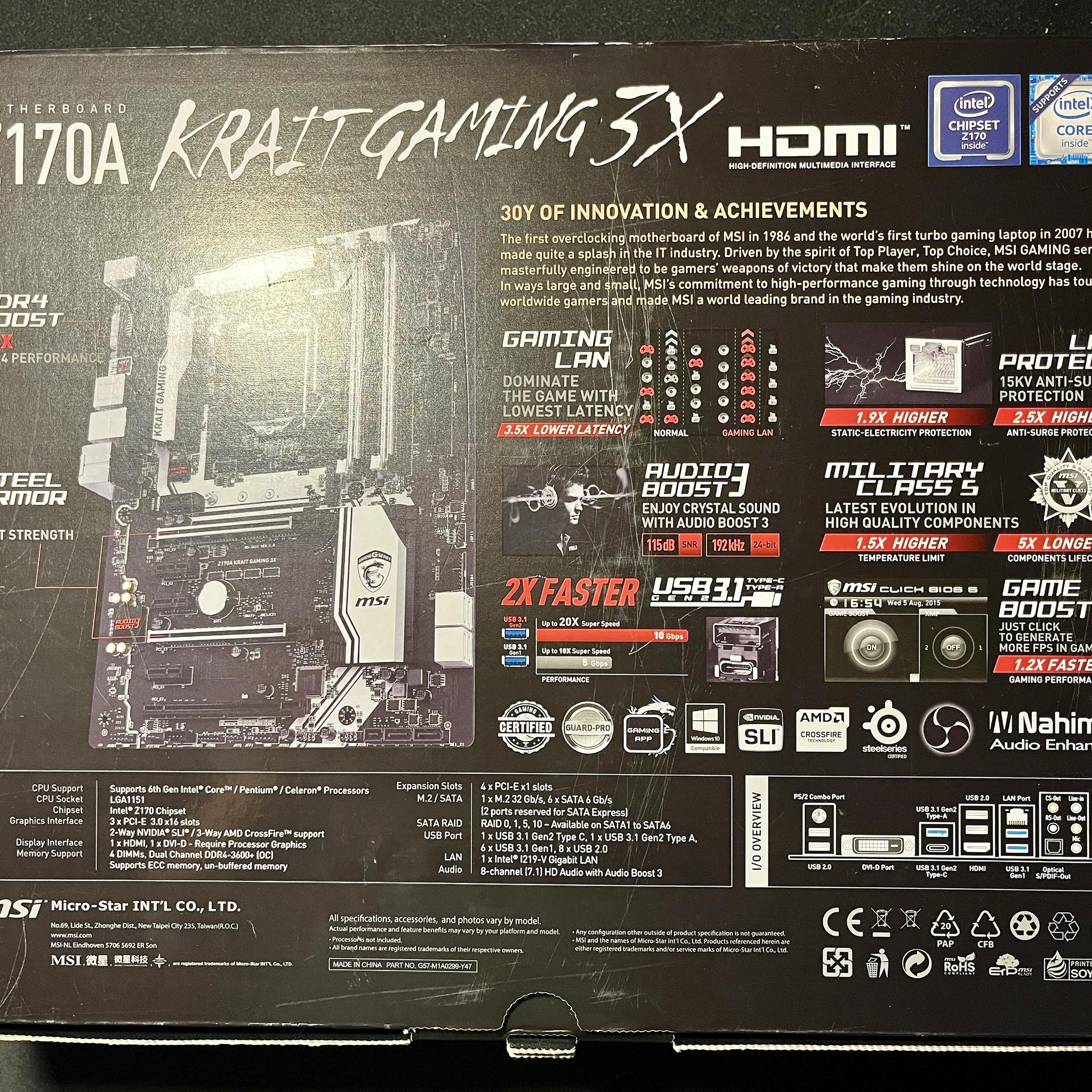 MSI Z170A KRAIT GAMING 3X ATX LGA1151 Motherboard