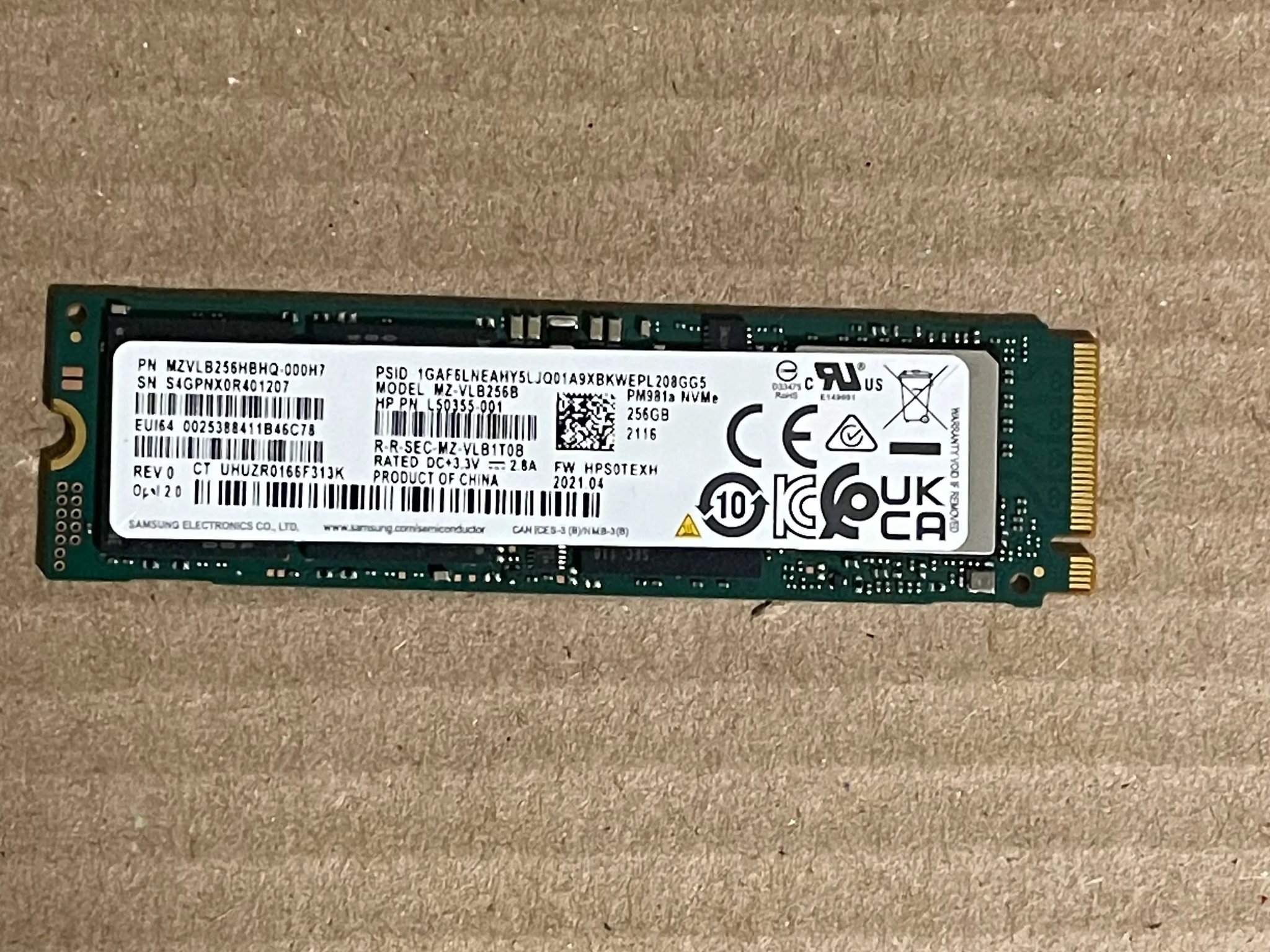 Samsung PM981a 256GB NVME SSD
