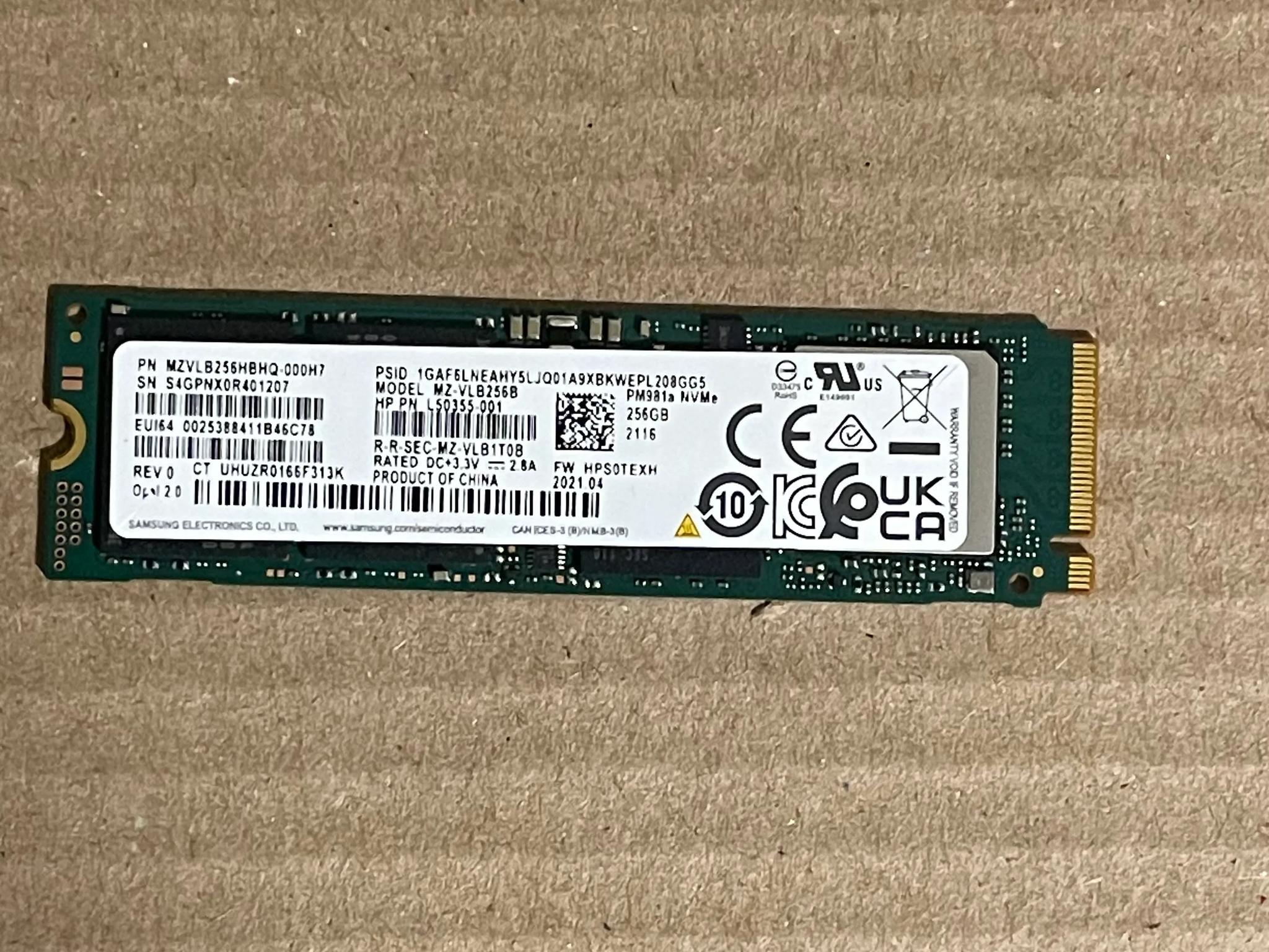 Samsung PM981a 256GB NVME SSD