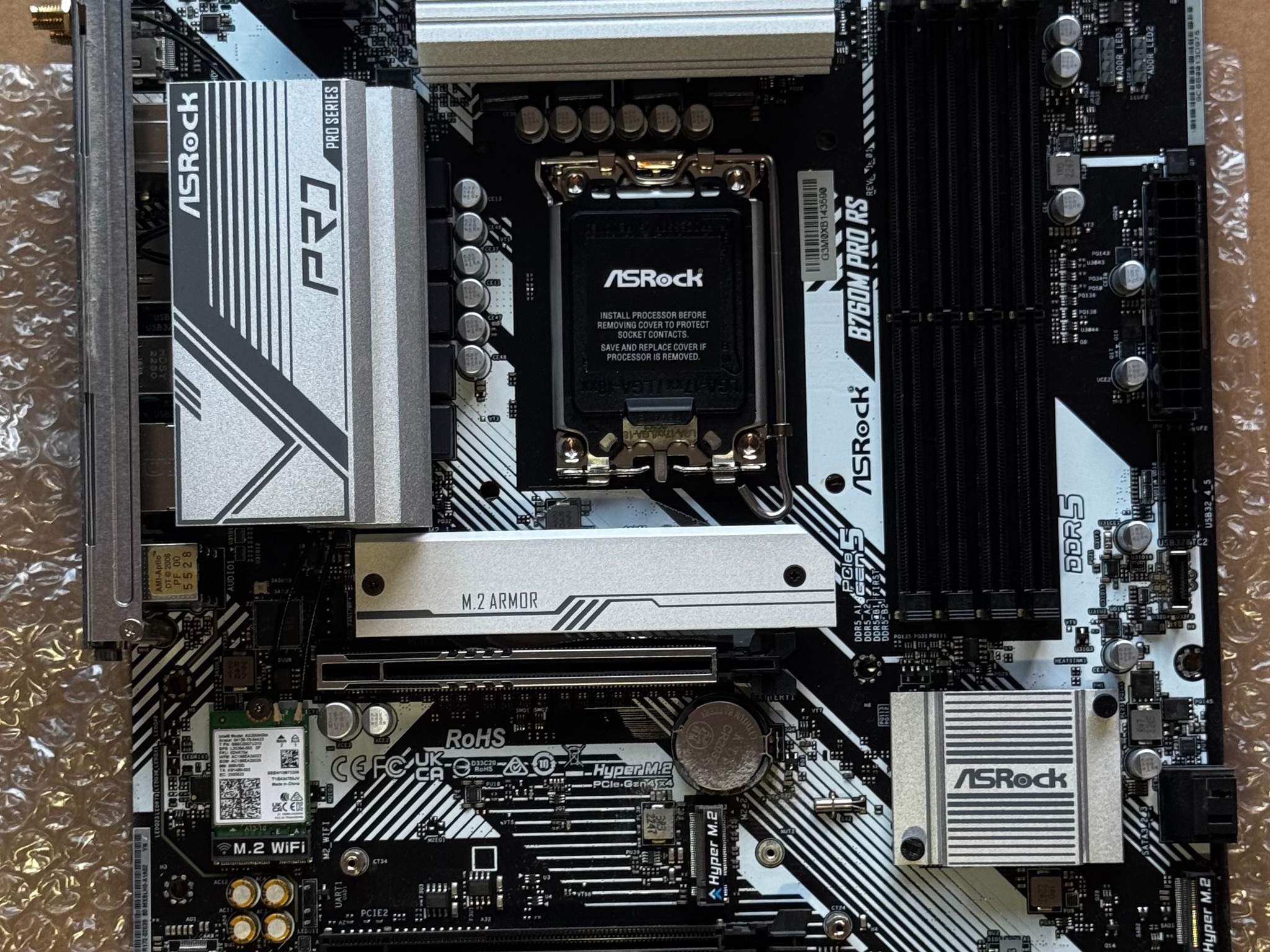 ASRock B760M Pro RS DDR5 Motherboard + Installed Intel Wi-Fi 6 AX200 Kit