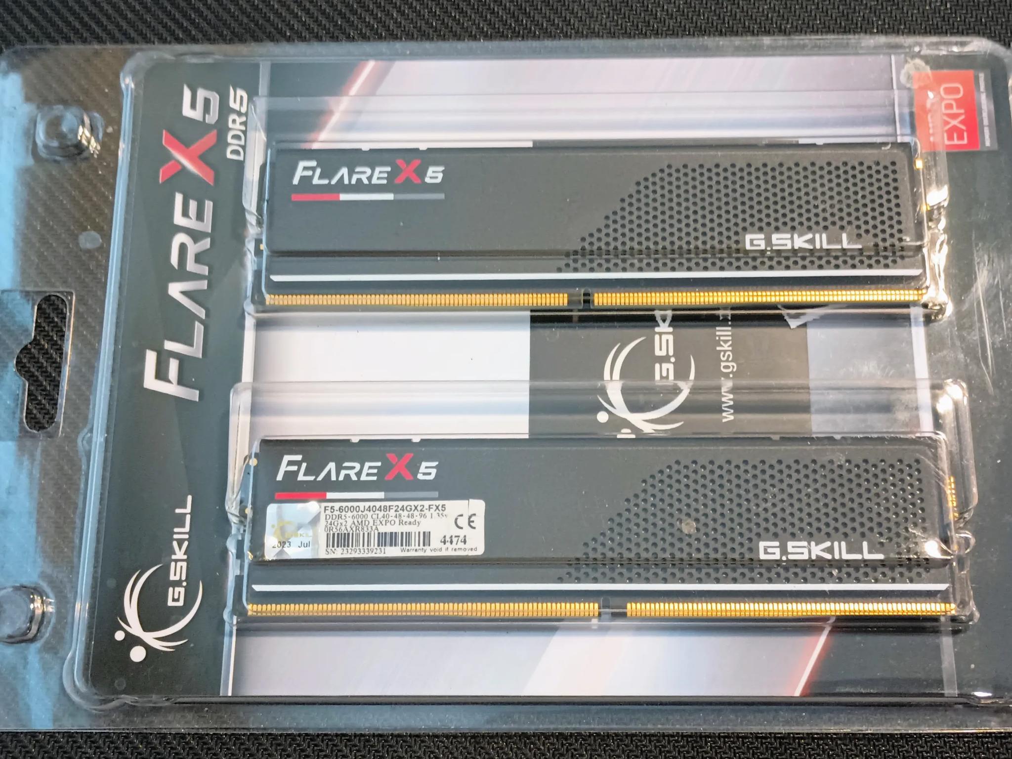 G.SKILL Flare X5 DDR5 6000 cl40 48GB (2x24GB) Memory Kit AMD EXPO (F5-6000J4048F24GX2-FX5)