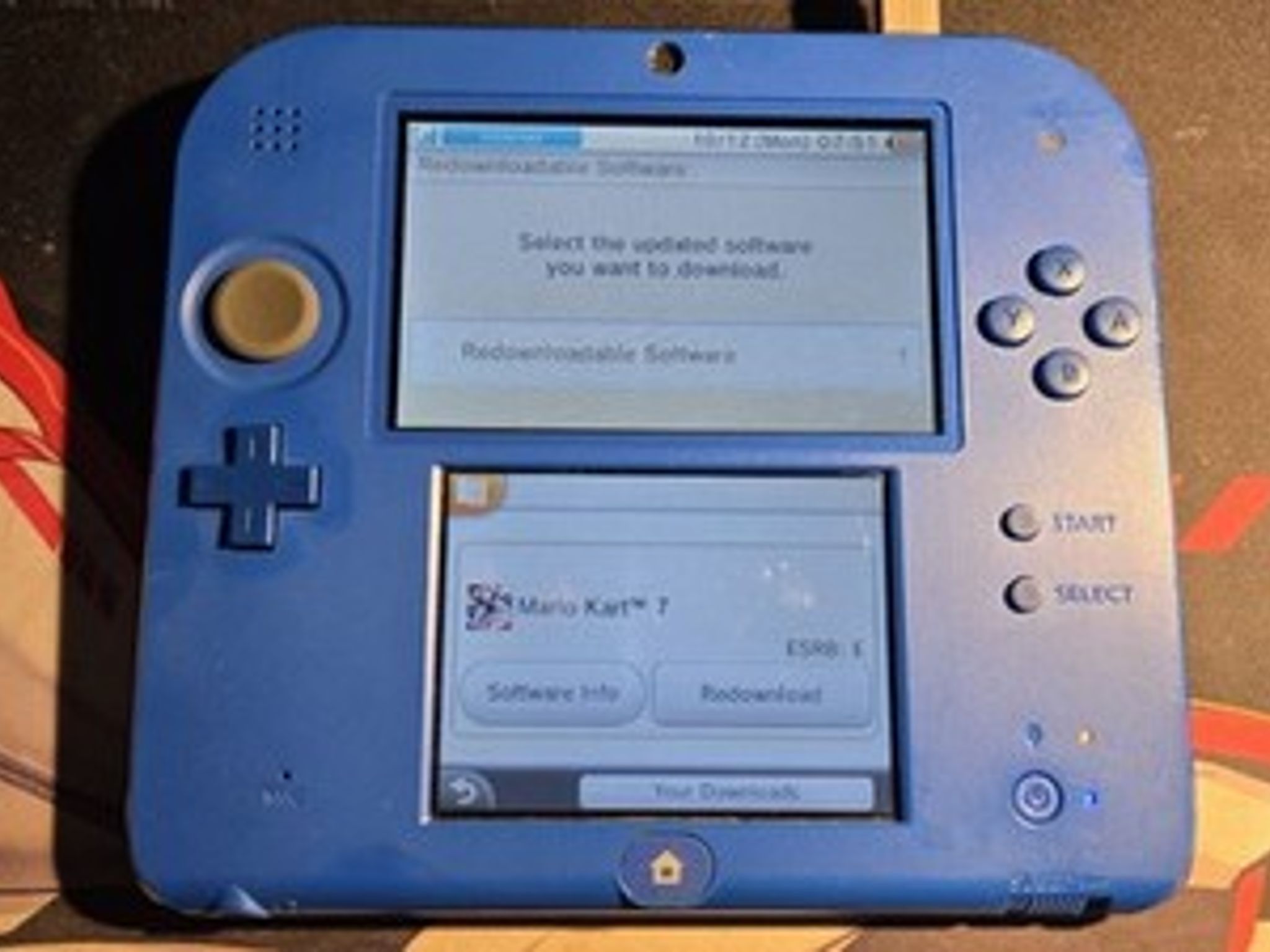 CUSTOM USED Nintendo 2DS Blue/Black Handheld Console, Mario Kart 7 Edition