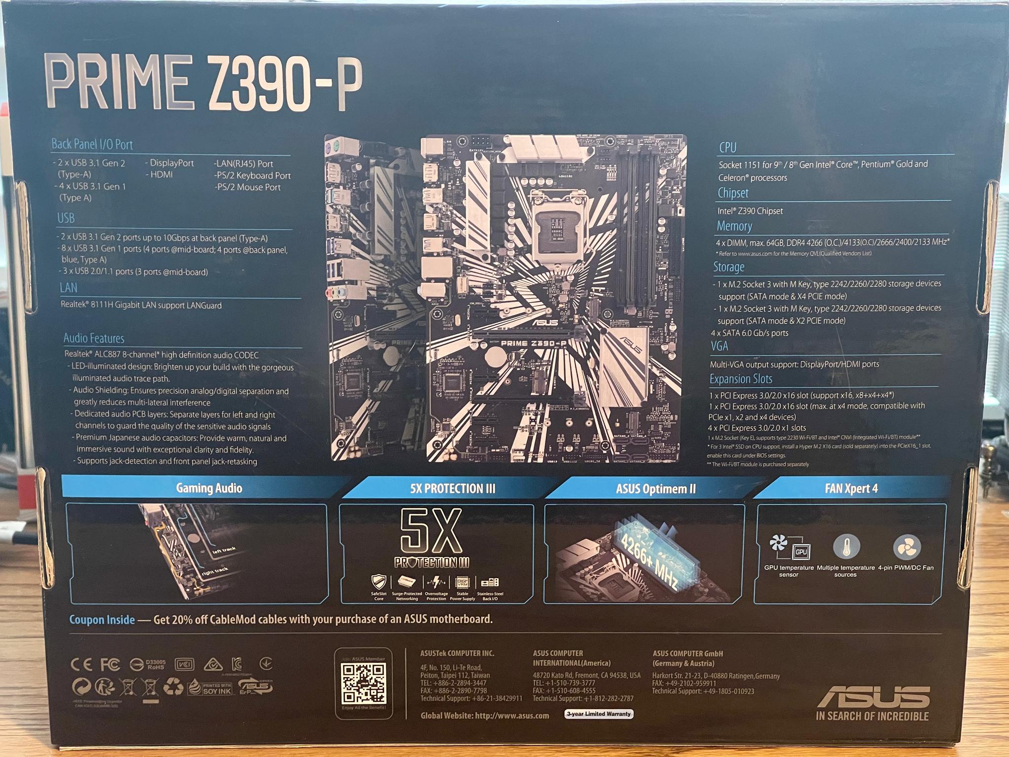 Used, ASUS Prime z390-P, i7-8700, 16GB 2666 DDR4