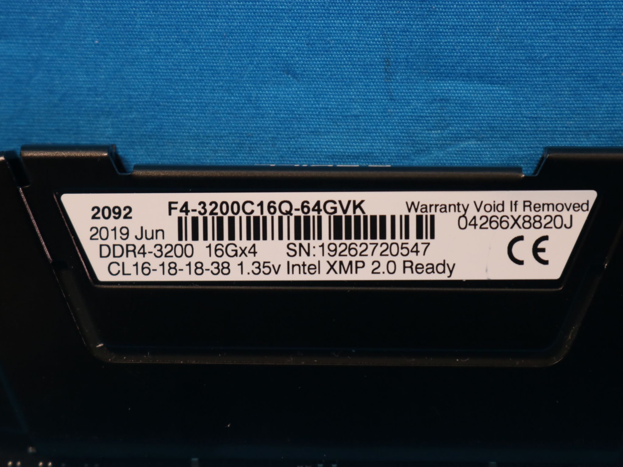 G.Skill RipJaws V 32GB (2x16GB) DDR4-3200MHz CL16 1.35V Desktop RAM F4-3200C16Q-64GVK