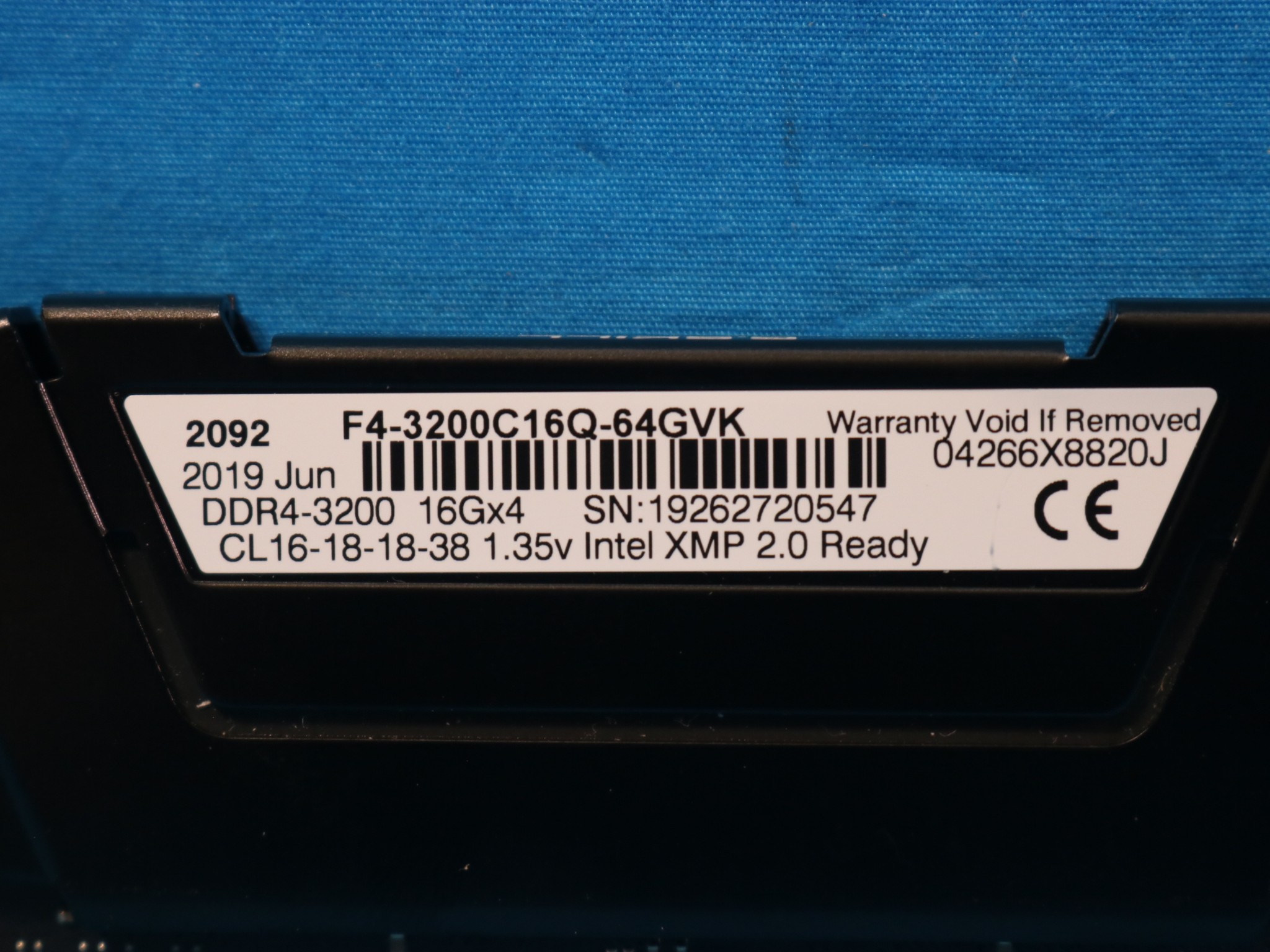 G.Skill RipJaws V 32GB (2x16GB) DDR4-3200MHz CL16 1.35V Desktop RAM F4-3200C16Q-64GVK