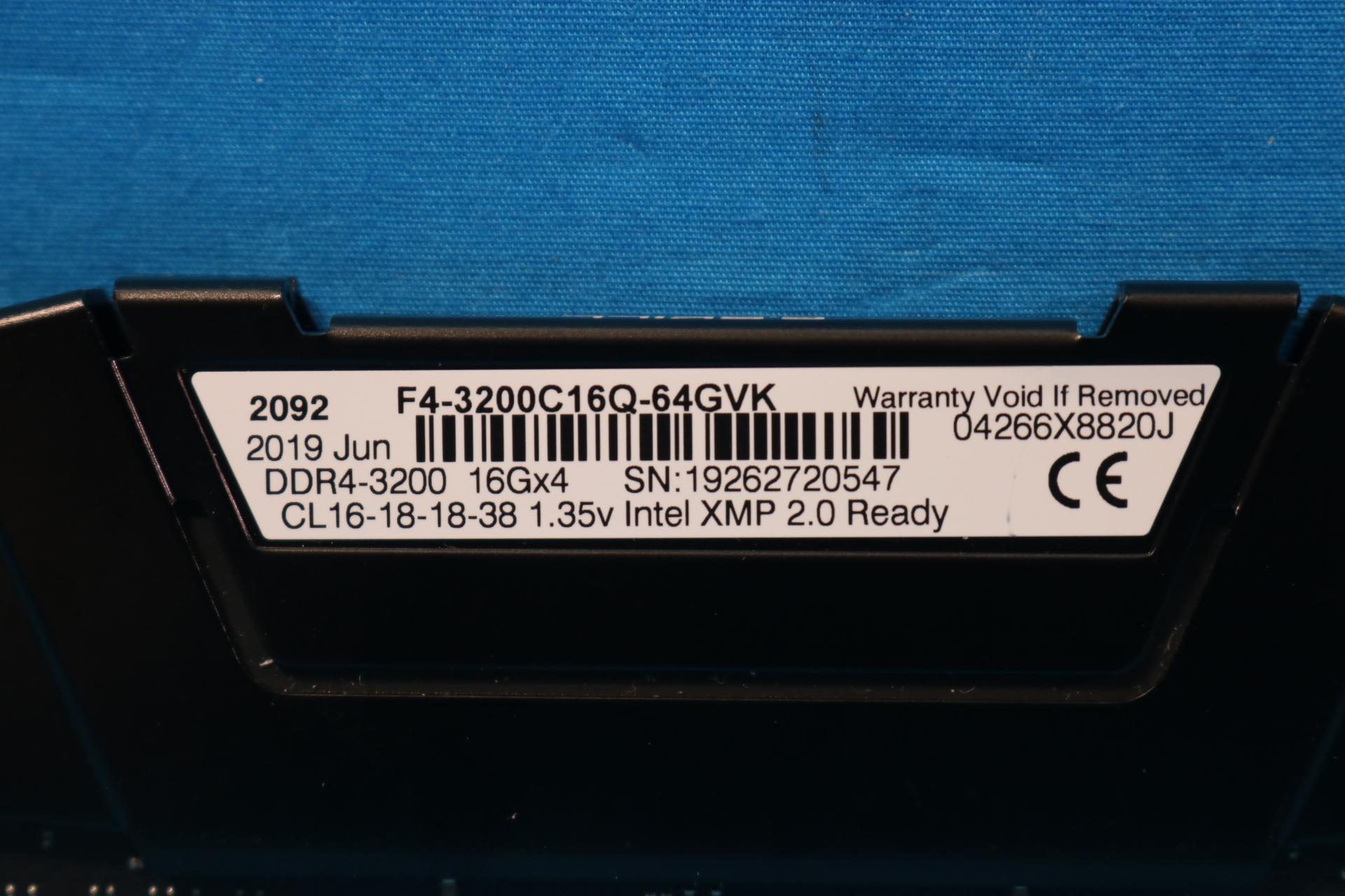 G.Skill RipJaws V 32GB (2x16GB) DDR4-3200MHz CL16 1.35V Desktop RAM F4-3200C16Q-64GVK