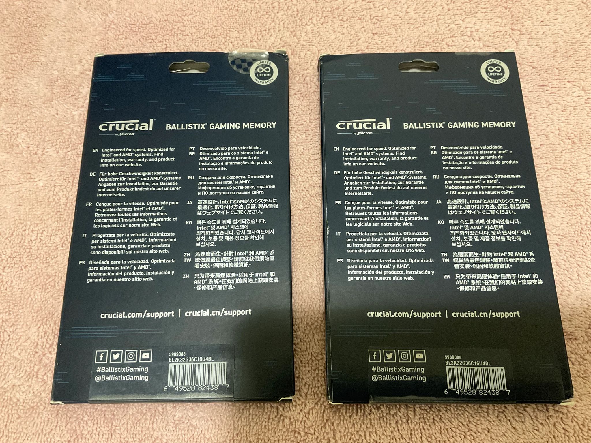 Crucial Ballistix 64GB DDR4-3600 RAM (2 kits of 64GB each, RGB variant)