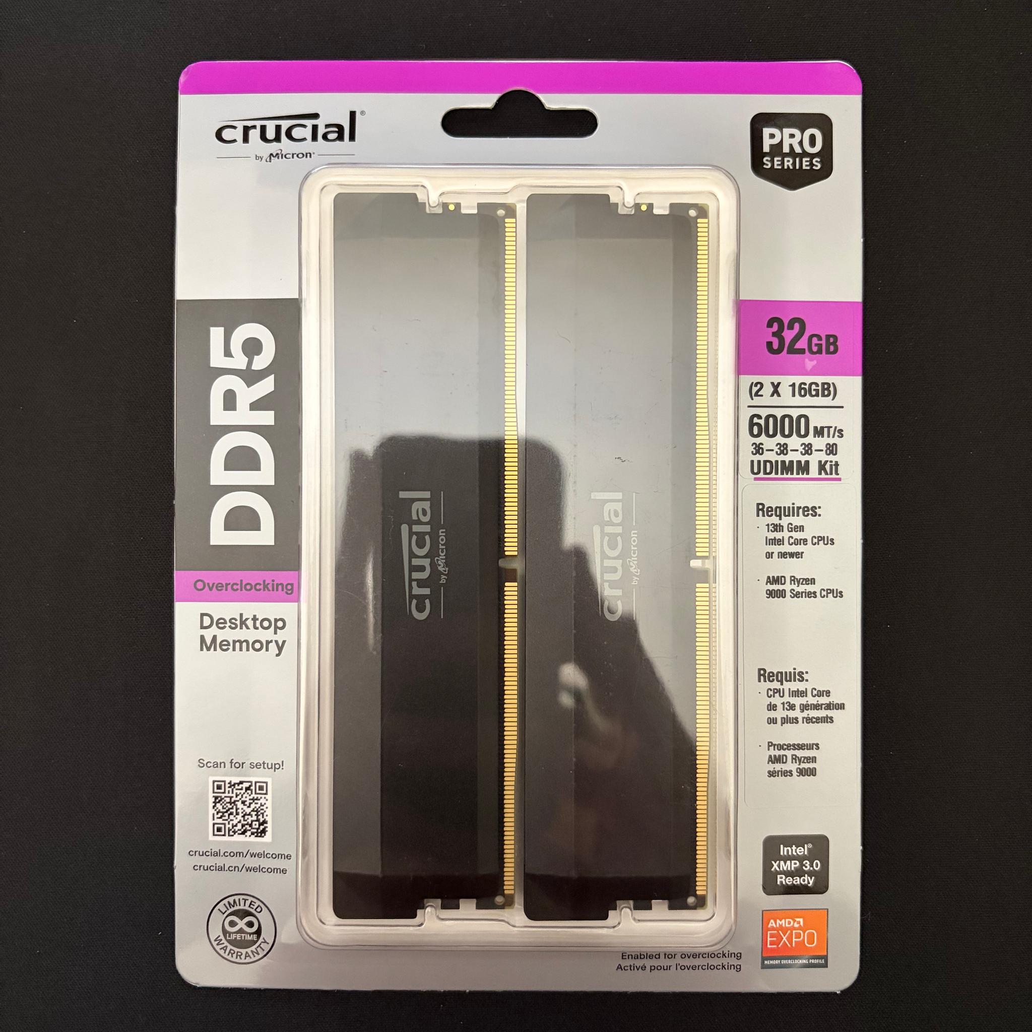 Crucial Pro 32GB (2x16GB) 6000MT/s CL36 DDR5 RAM