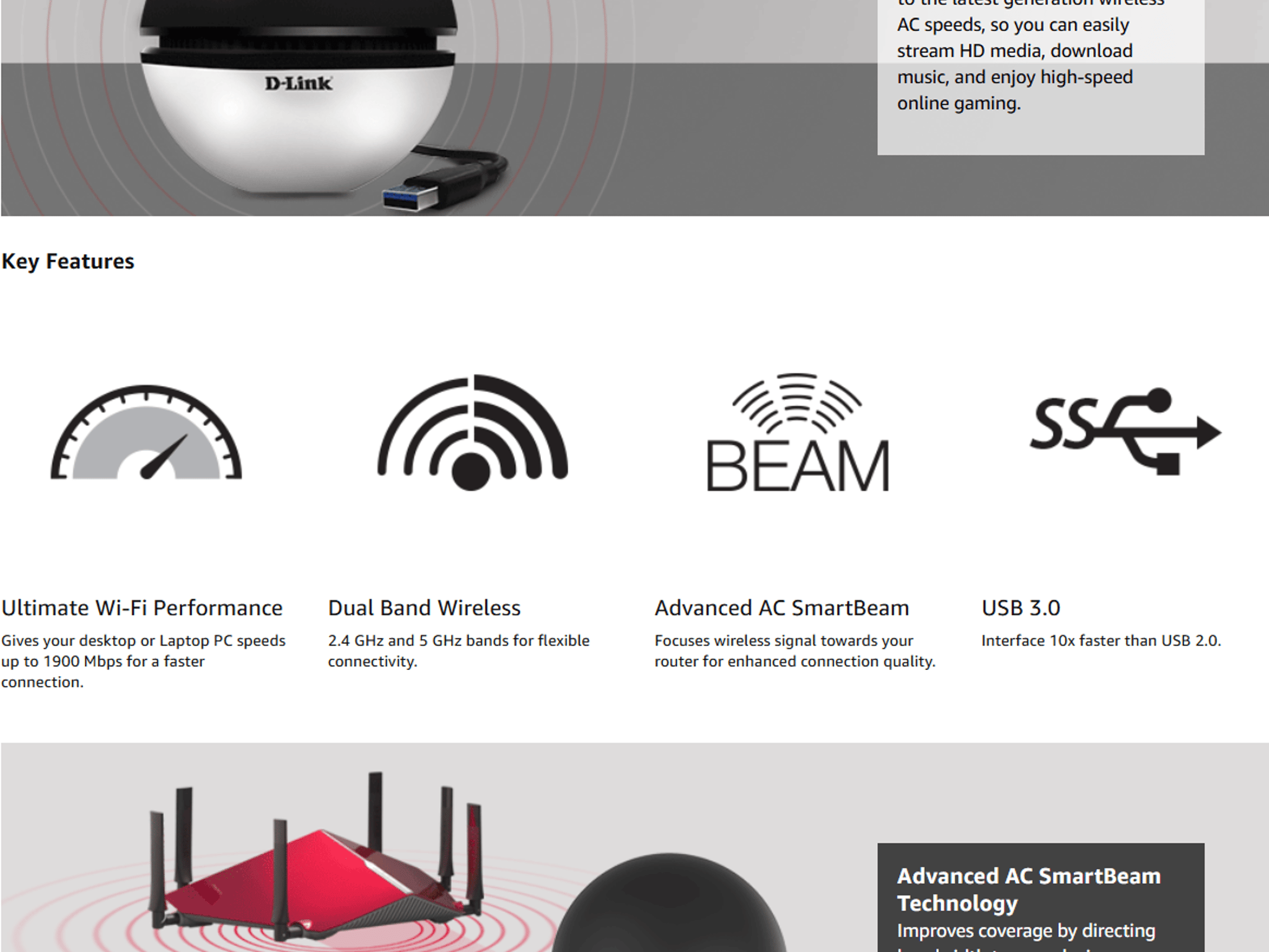 D-Link AC1900 Ultra Wi-Fi USB 3.0 Dual Band Wireless Network Adapter