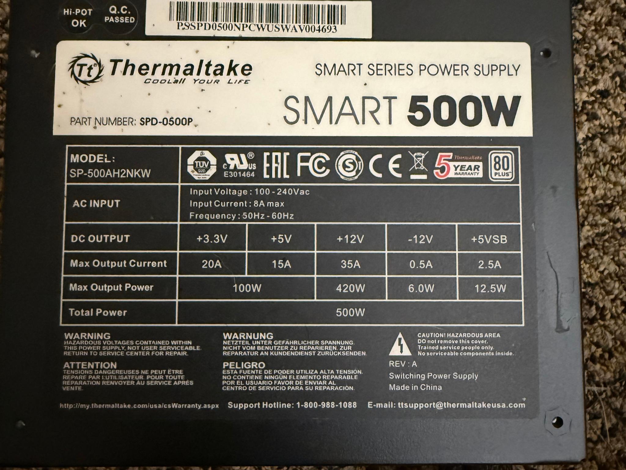 Thermaltake Smart 500 Watt 80 Plus