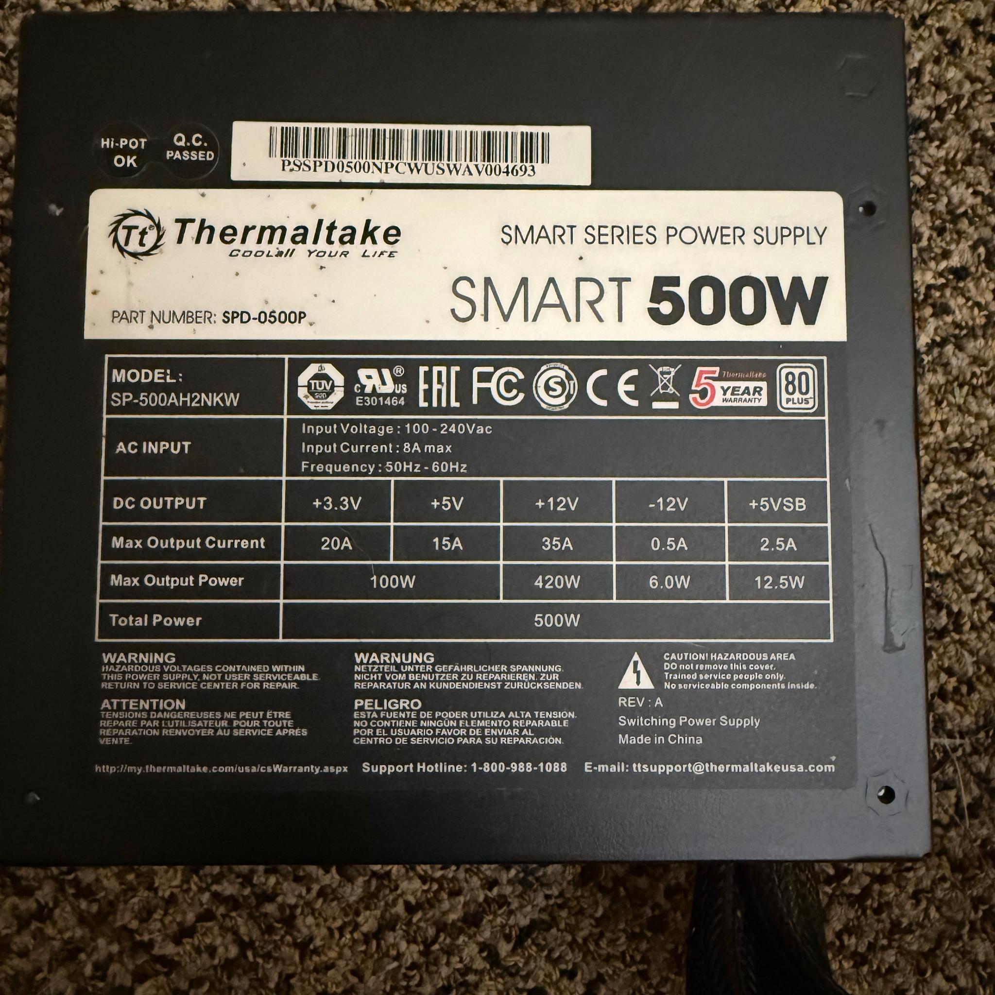 Thermaltake Smart 500 Watt 80 Plus