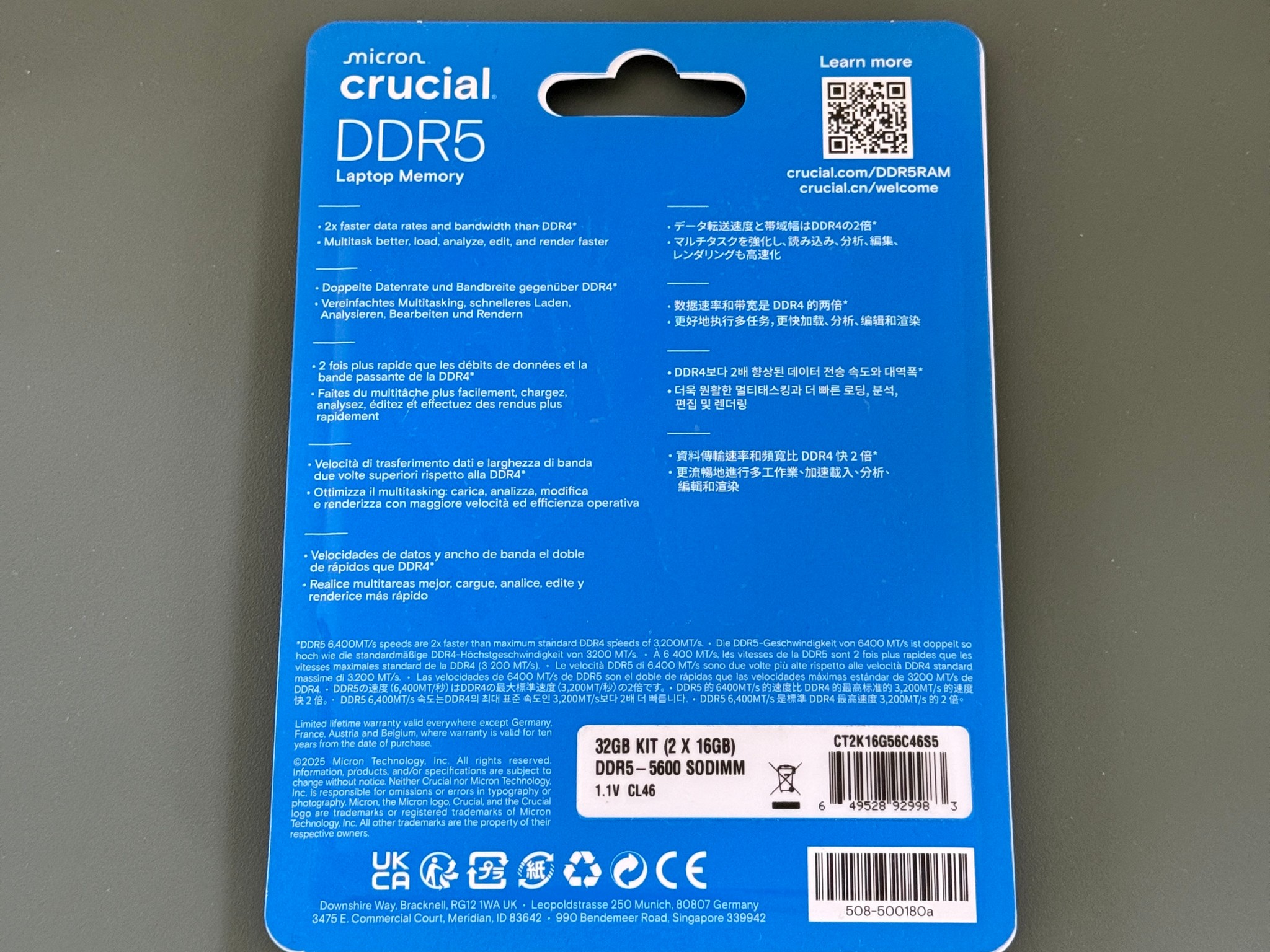 **UNOPENED** Crucial 32GB Kit (2x16GB) DDR5 5600MT/s Laptop Memory RAM (SODIMM)