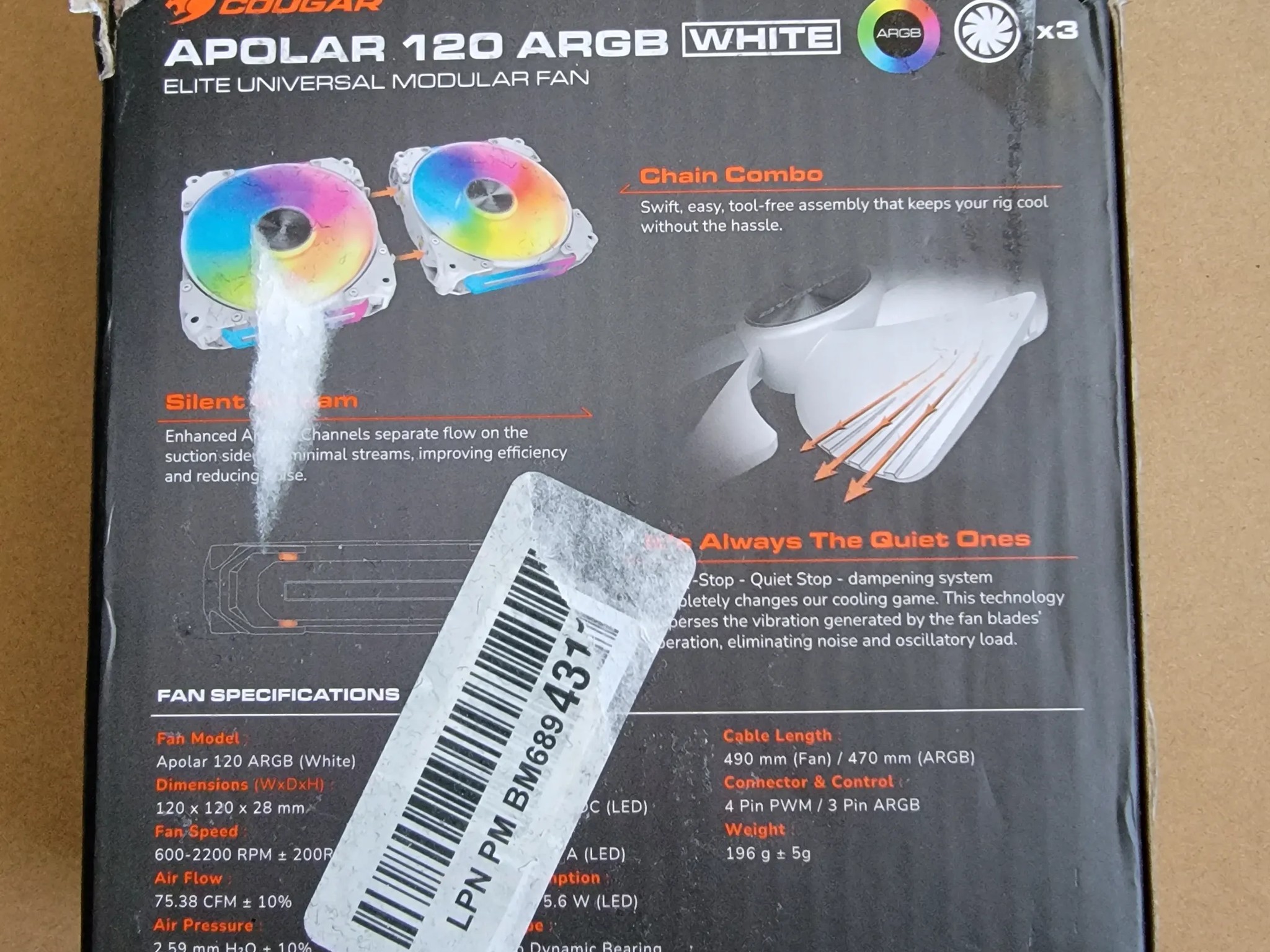3 Pack Cougar Apolar 120mm RGB Fans - White - Used