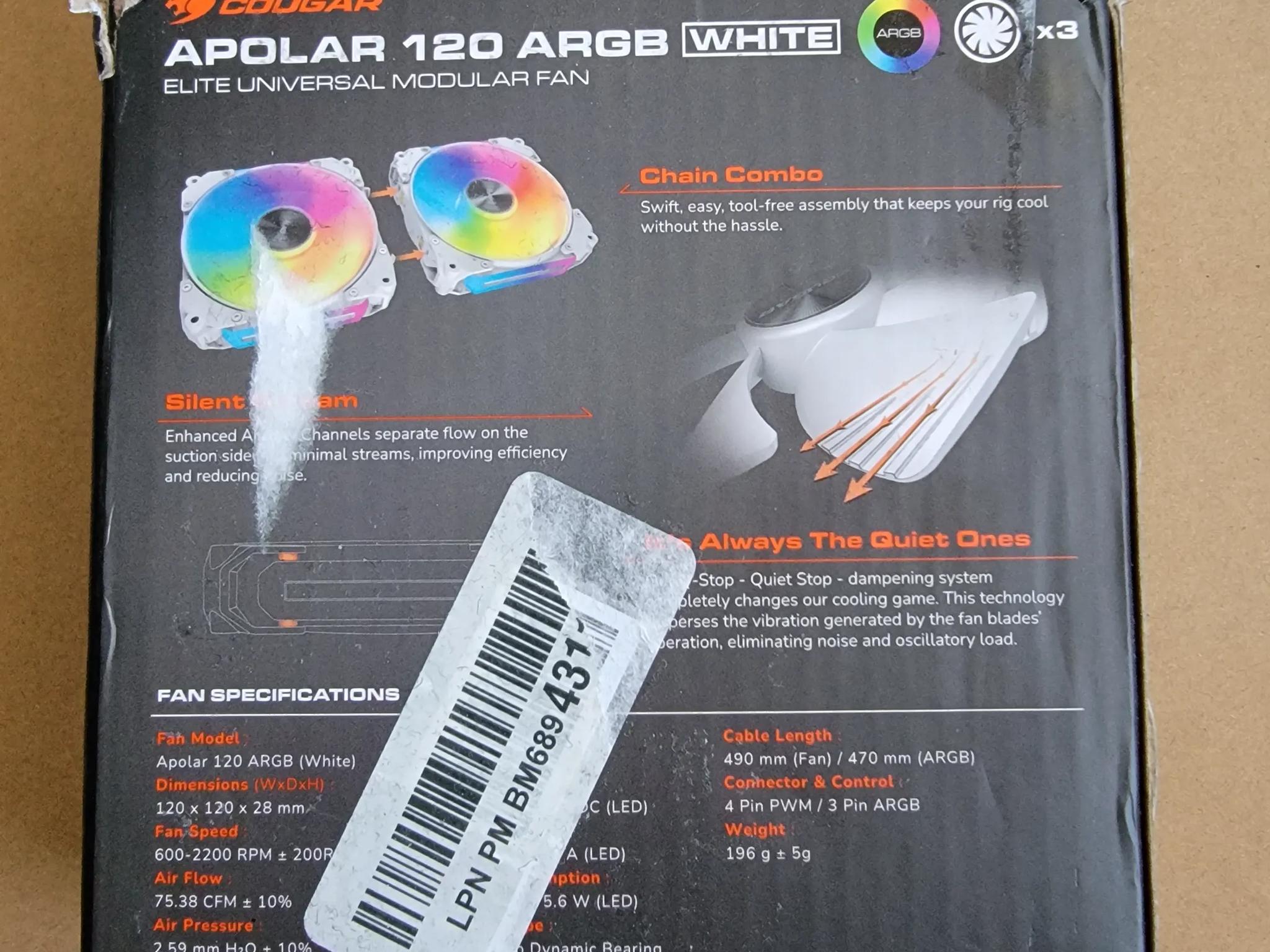 3 Pack Cougar Apolar 120mm RGB Fans - White - Used