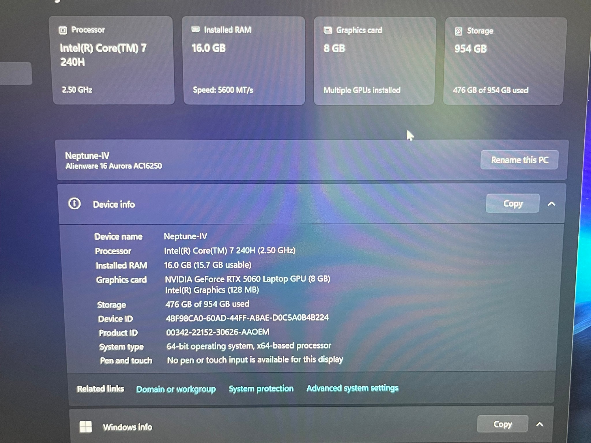 🛸👽Alienware Aurora 16 Gaming laptop/ RTX 5060/ I7 240h/ 16gb DDR5/ 1Tb. READ