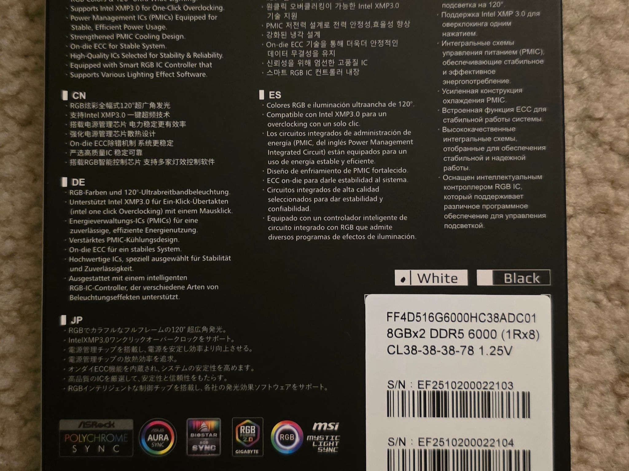 Team Group T-Force Delta RGB 16GB (2 x 8GB) DDR5 6000Mhz CL38-38-38-78 White Brand New Sealed