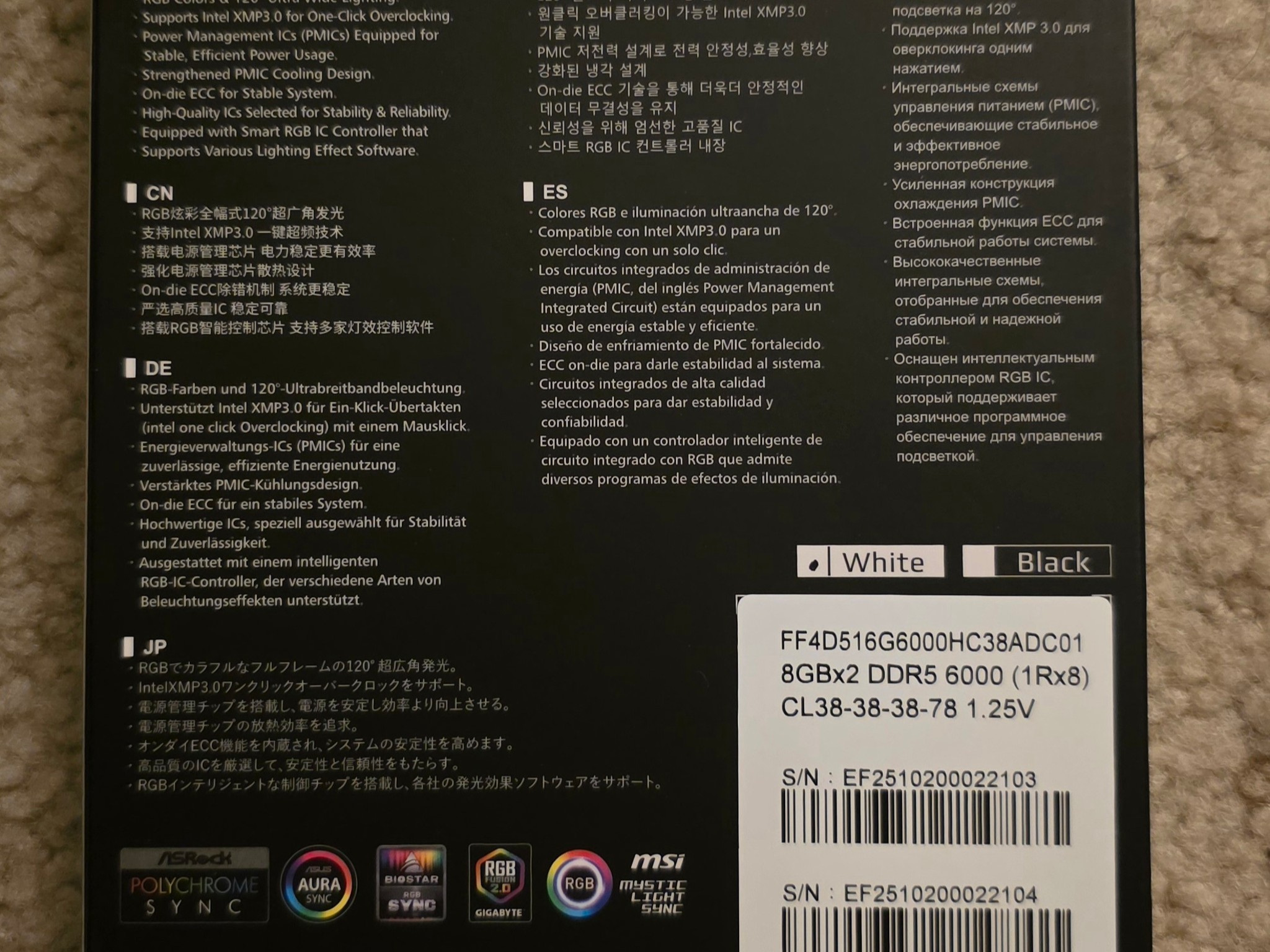 Team Group T-Force Delta RGB 16GB (2 x 8GB) DDR5 6000Mhz CL38-38-38-78 White Brand New Sealed
