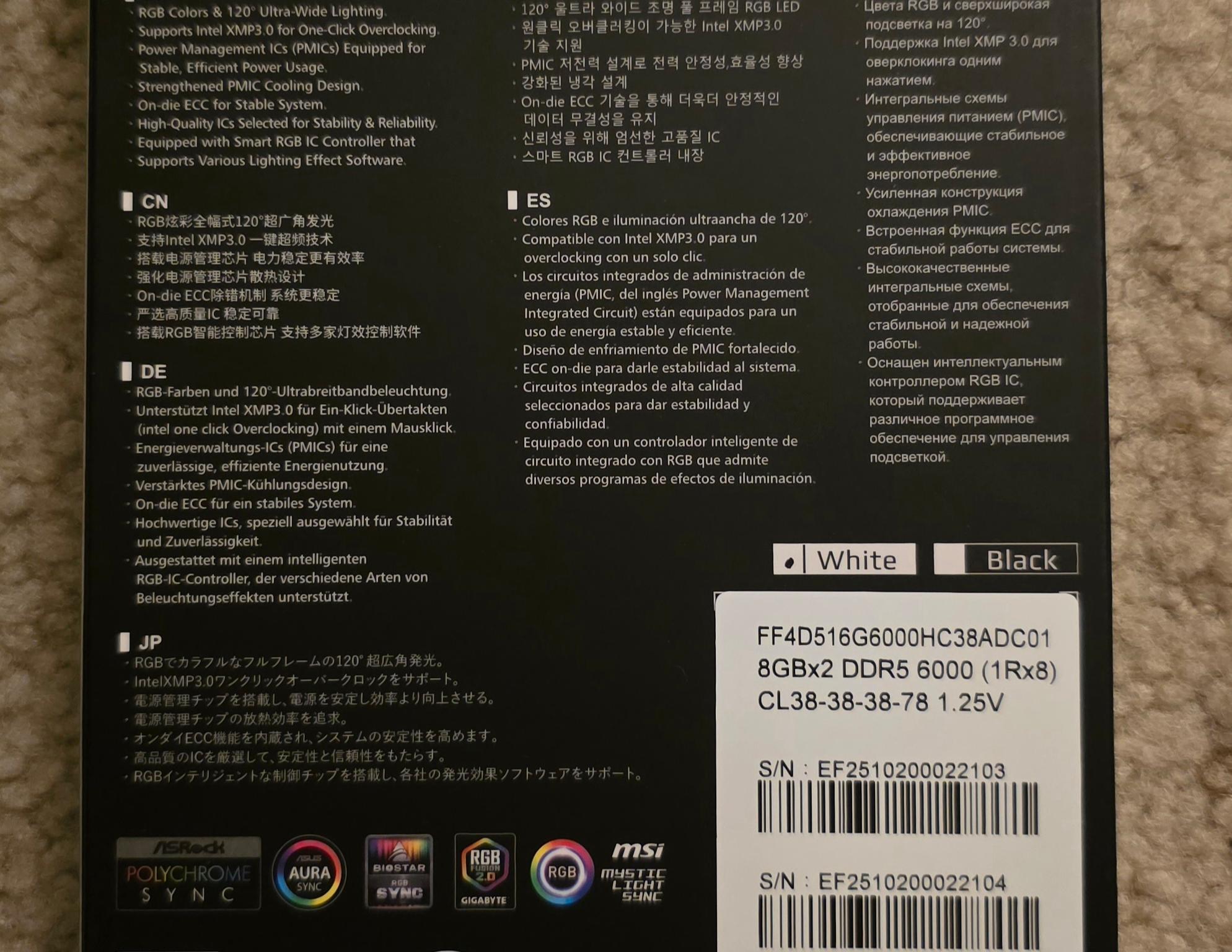 Team Group T-Force Delta RGB 16GB (2 x 8GB) DDR5 6000Mhz CL38-38-38-78 White Brand New Sealed