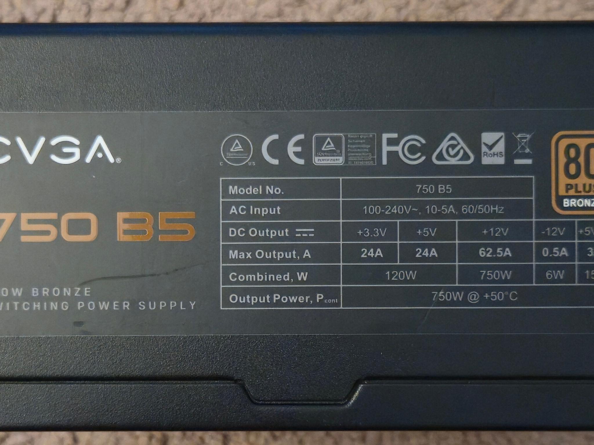 EVGA 750 B5 ATX PSU 80 Plus Bronze w/ Cables