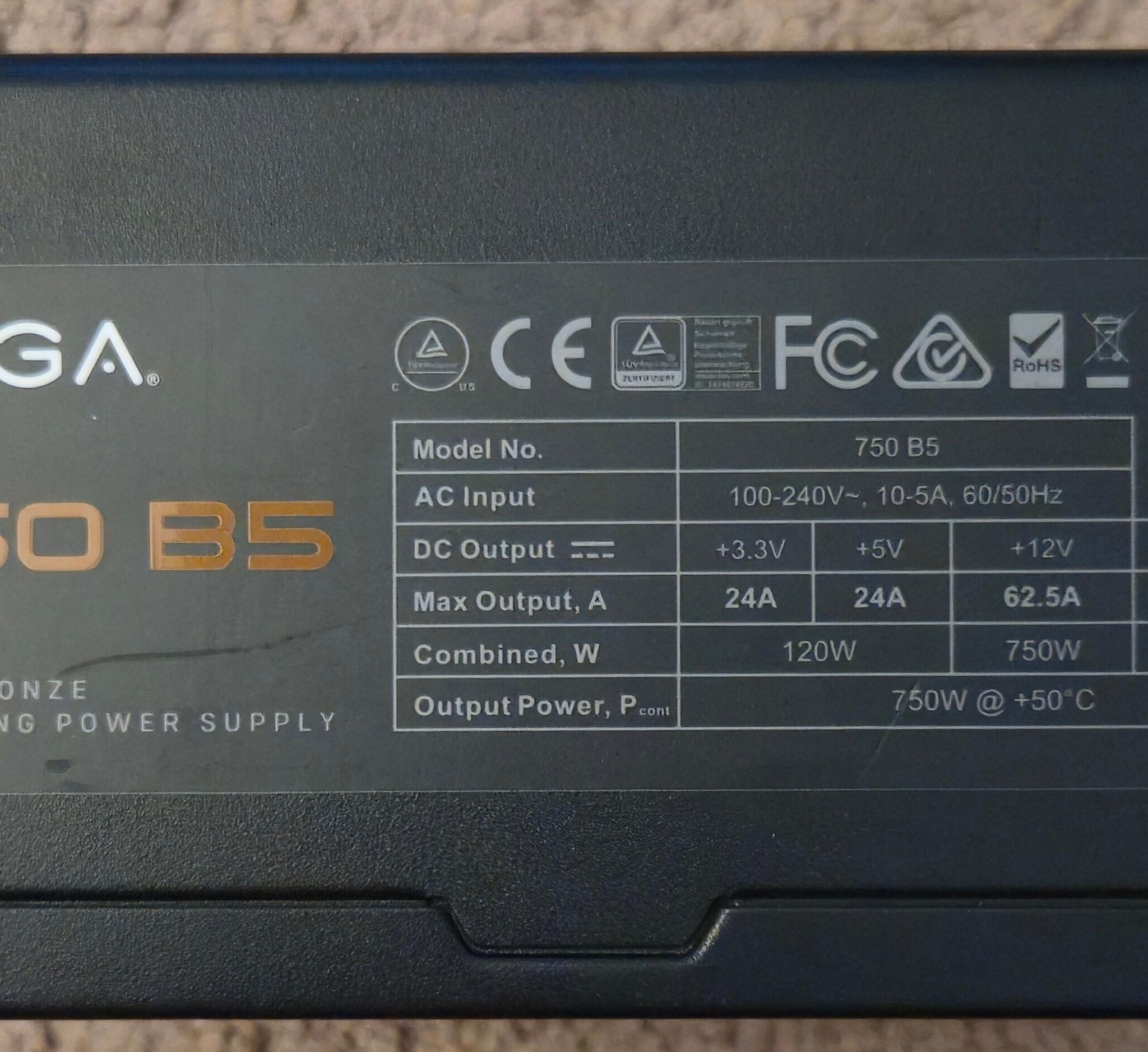 EVGA 750 B5 ATX PSU 80 Plus Bronze w/ Cables