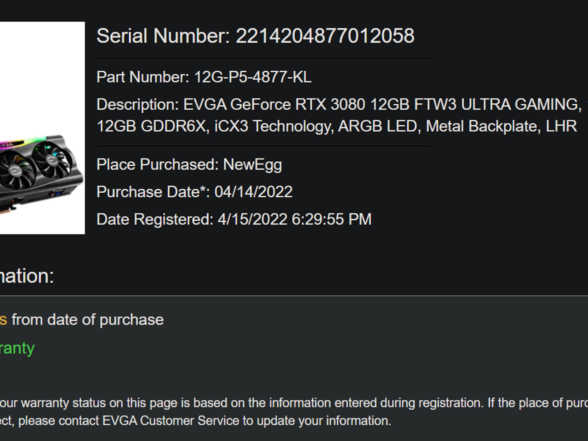 EVGA GeForce RTX 3080 12GB FTW3 Ultra