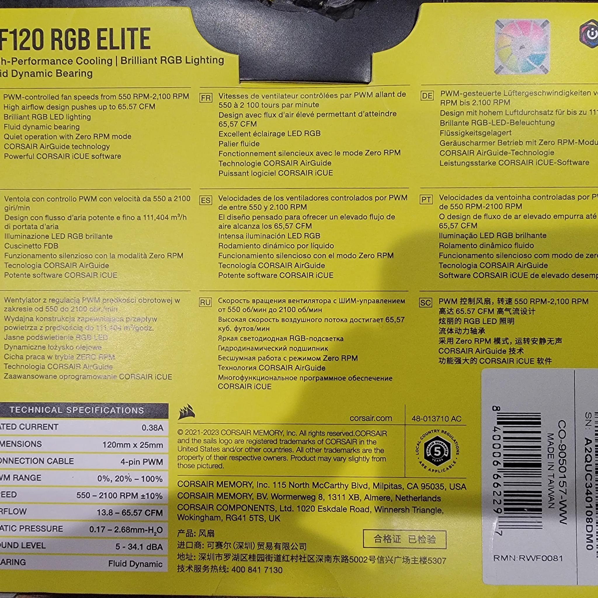 Corsair AF120 RGB Elite fans(3 each)