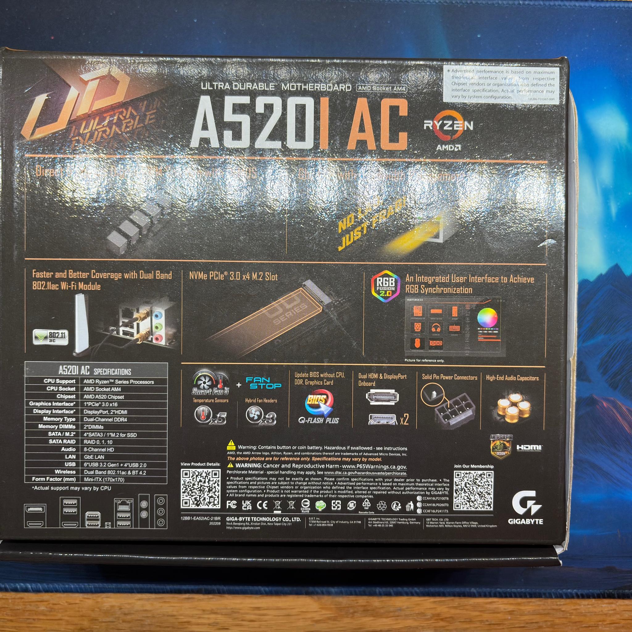 Gigabyte A520I AC, AMD AM4, Mini ITX